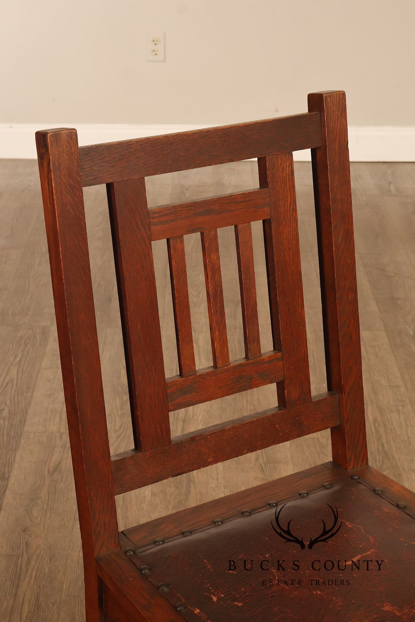 Antique American Arts & Crafts Mission Set Of 3 Oak Side Chairs