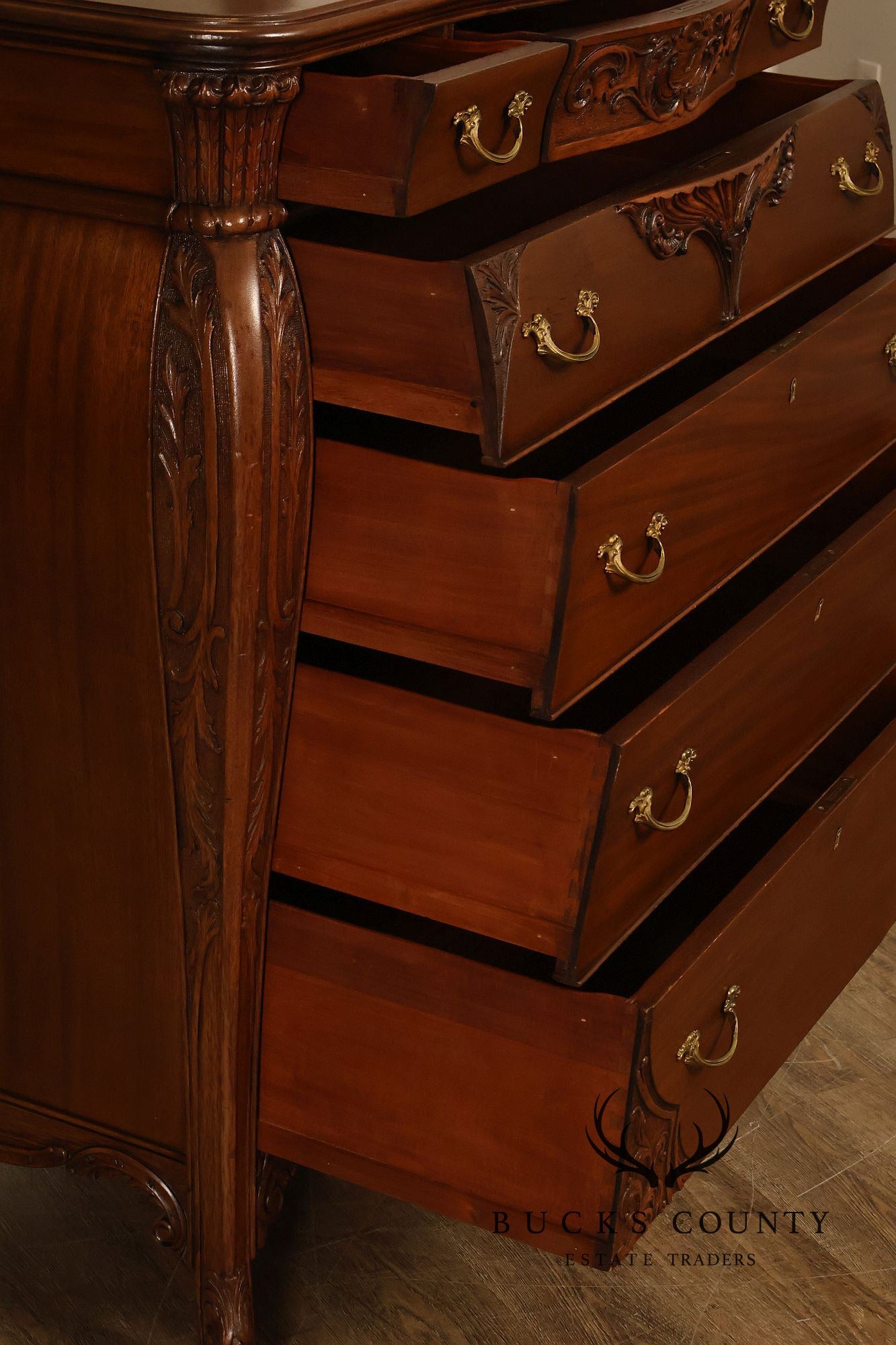 Antique R. J. Horner Carved Mahogany High Chest Of Drawers With Mirror