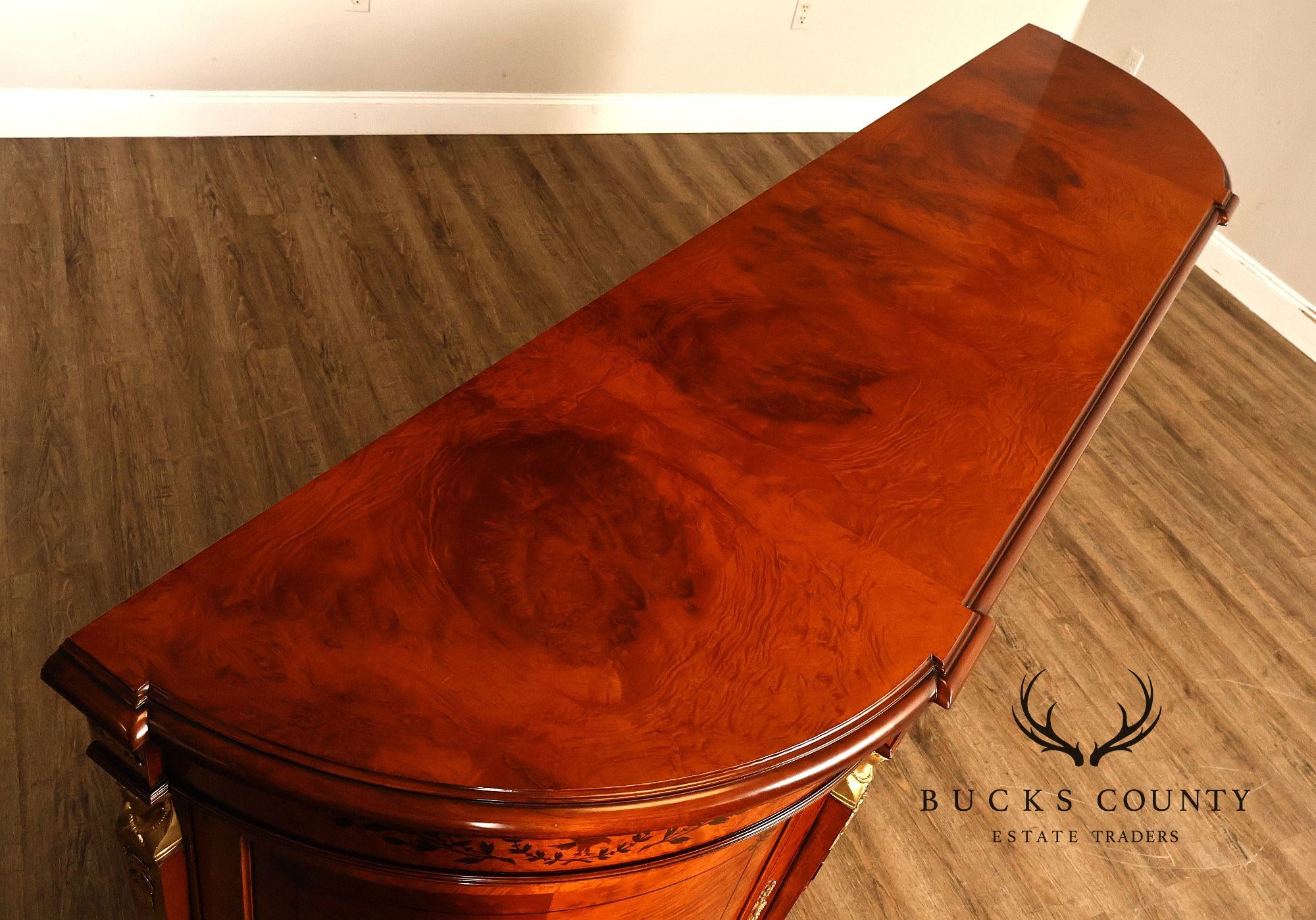 Rho Mobili D'Epoca Neoclassical Burl Wood Marquetry Inlaid Sideboard