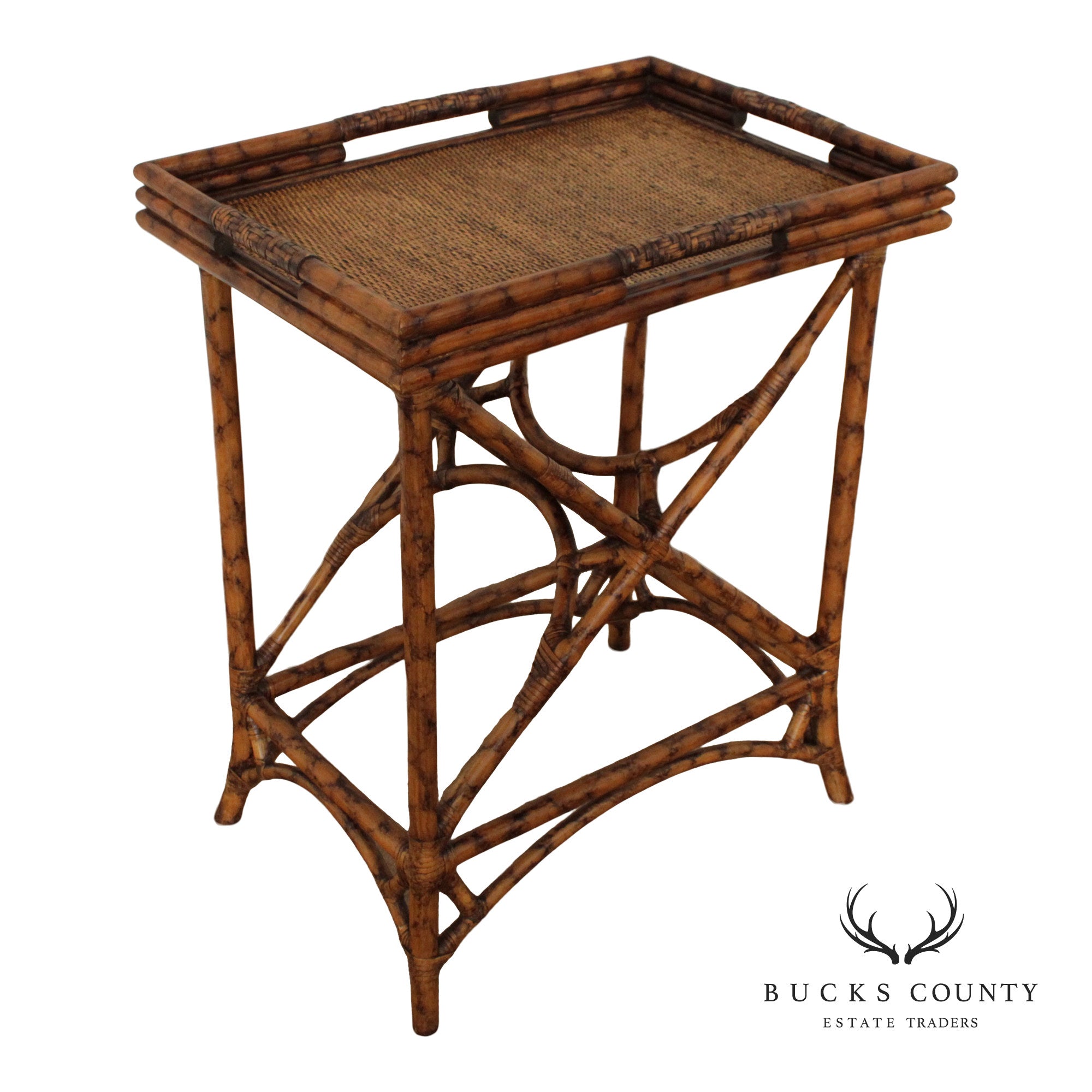 Vintage Bamboo and Rattan Server Tray Table