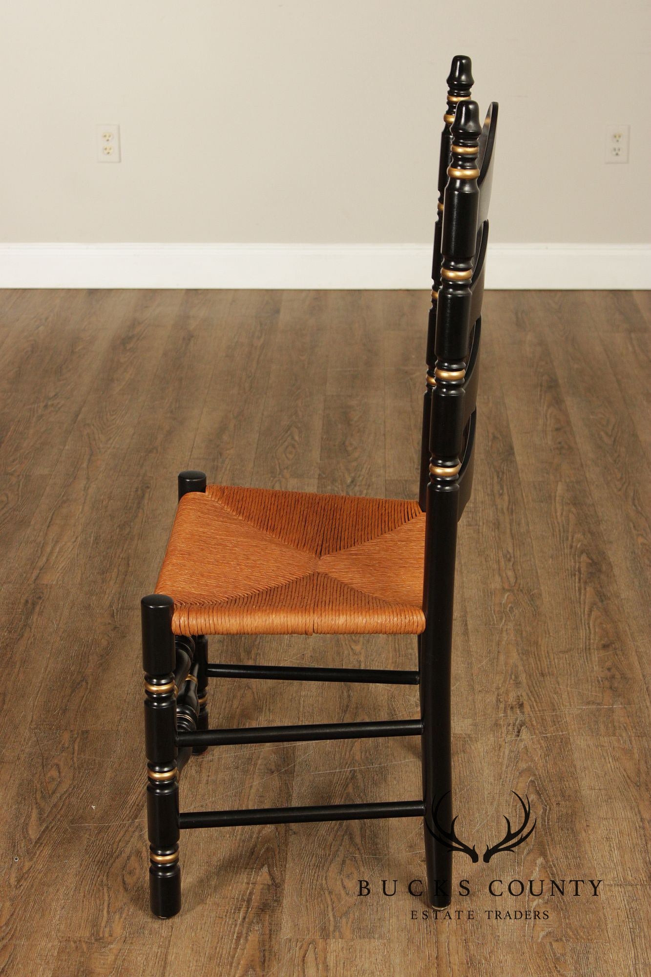 Ethan Allen Pair Of Hitchcock Style Hand Painted Ladderback Side Chairs