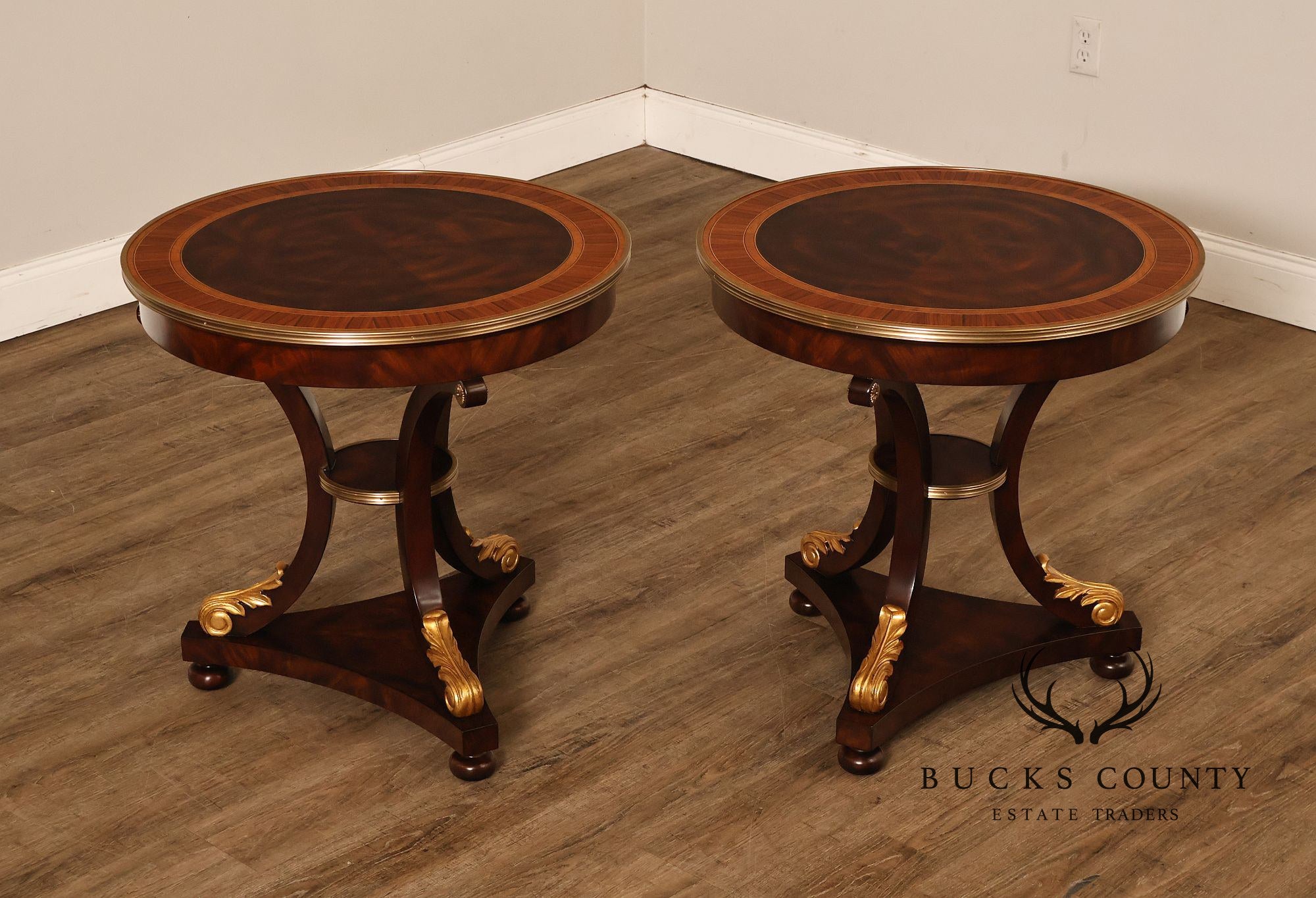 Theodore Alexander Pair of 'After Dinner Drinks' Mahogany Side Tables