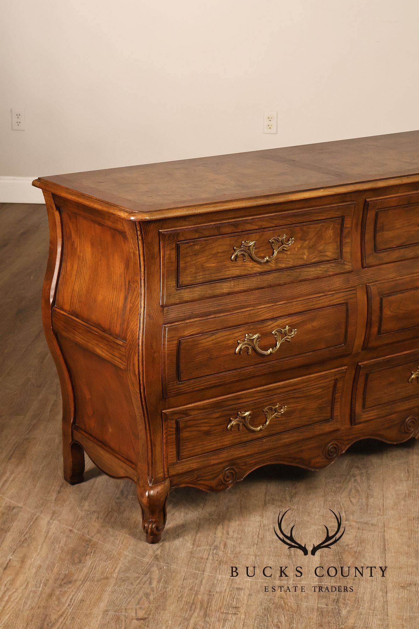 Baker Furniture Company Burl Wood Long Bombe Dresser