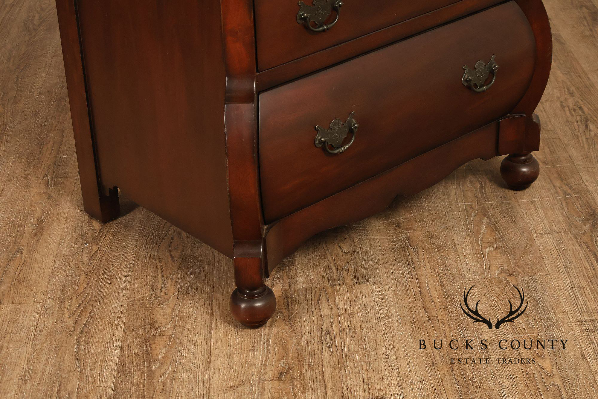 Ralph Lauren Signed Mahogany Bombe Chest Of Drawers