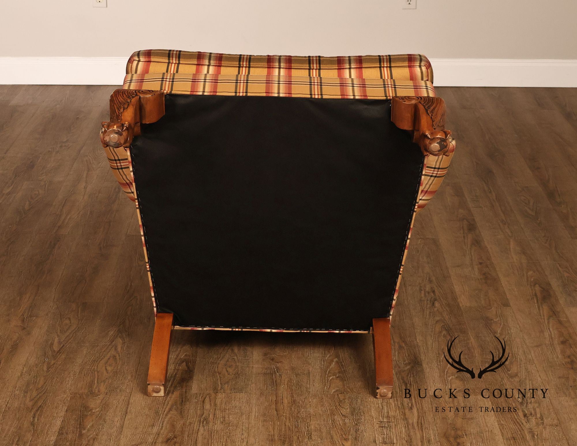 Ethan Allen Chippendale Style Plaid Upholstered Wing Chair