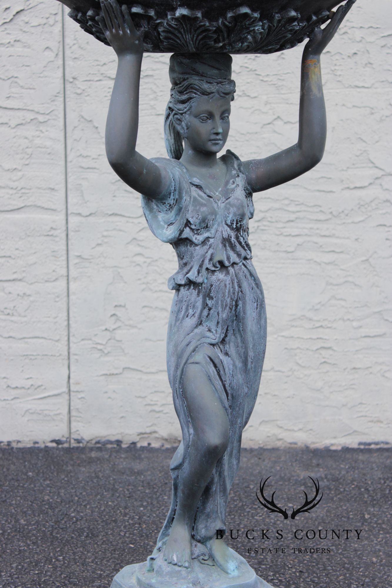Classical Style Figural Bronze Garden Birdbath