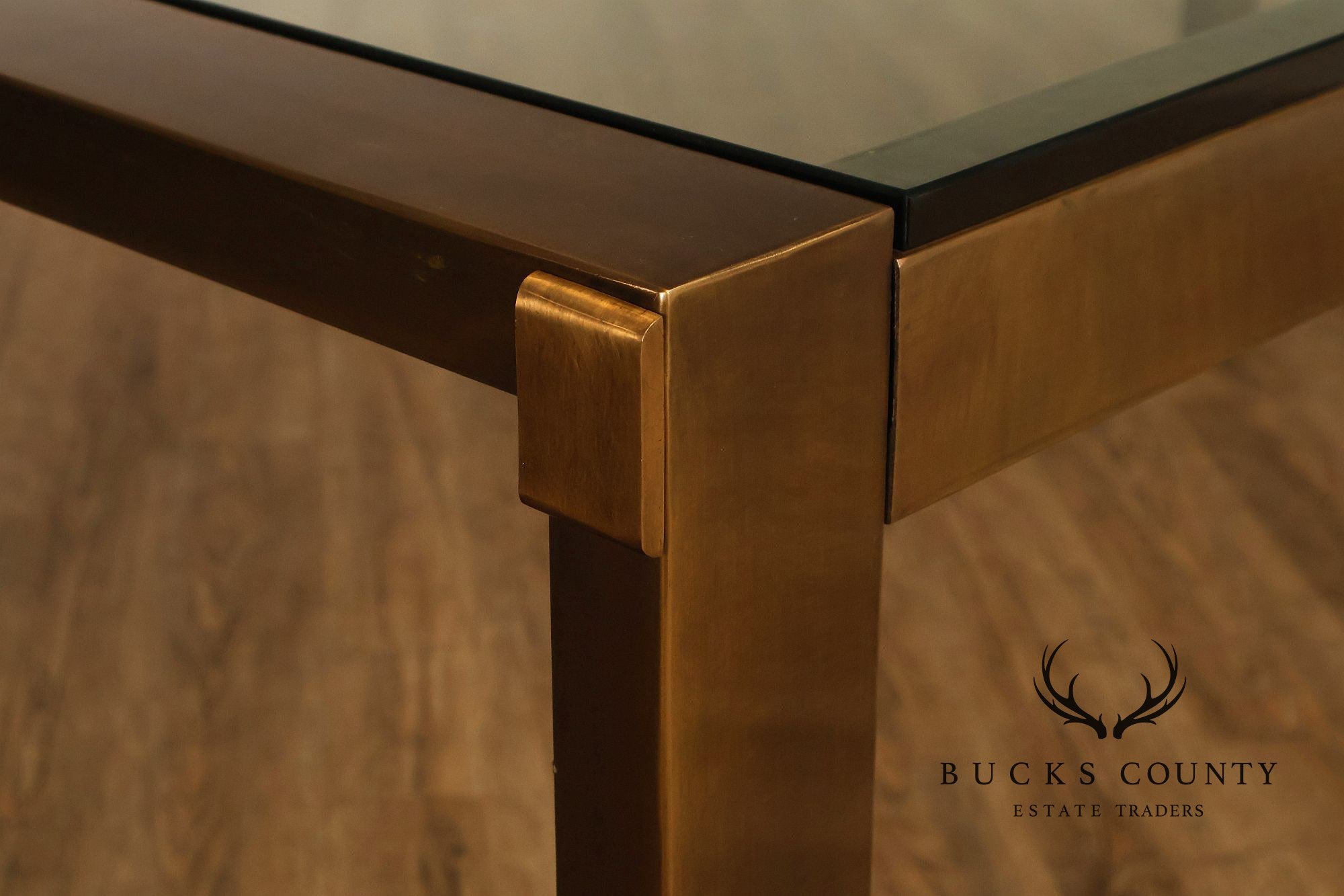 John Stuart Bronze Finish Glass Top Extendable Dining Table