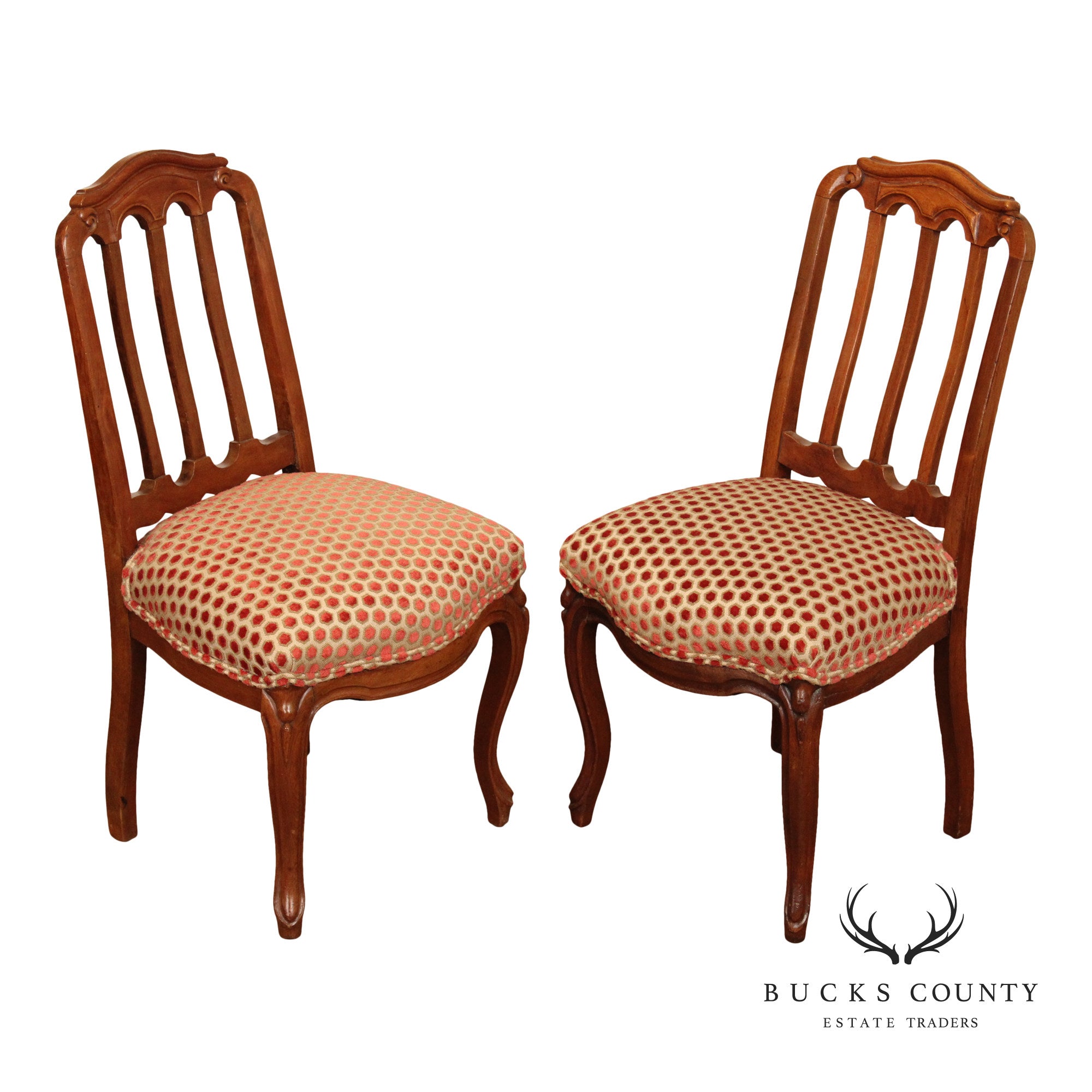 French Louis XV Style Pair of Carved Walnut Side Chairs