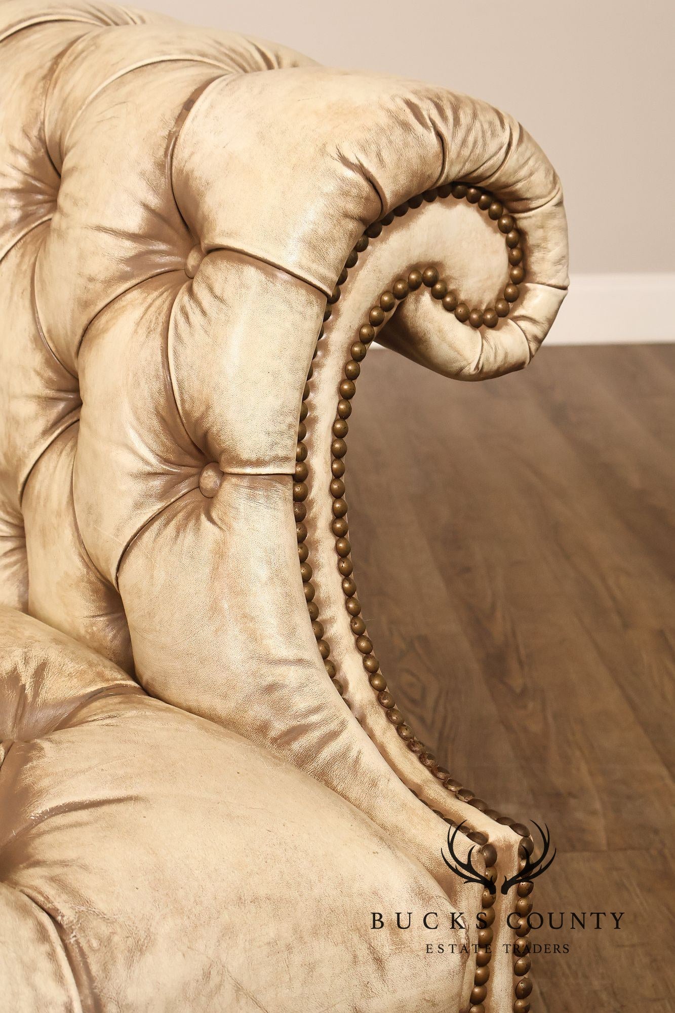 Chippendale Style Camelback Vintage Tufted Chesterfield Leather Sofa