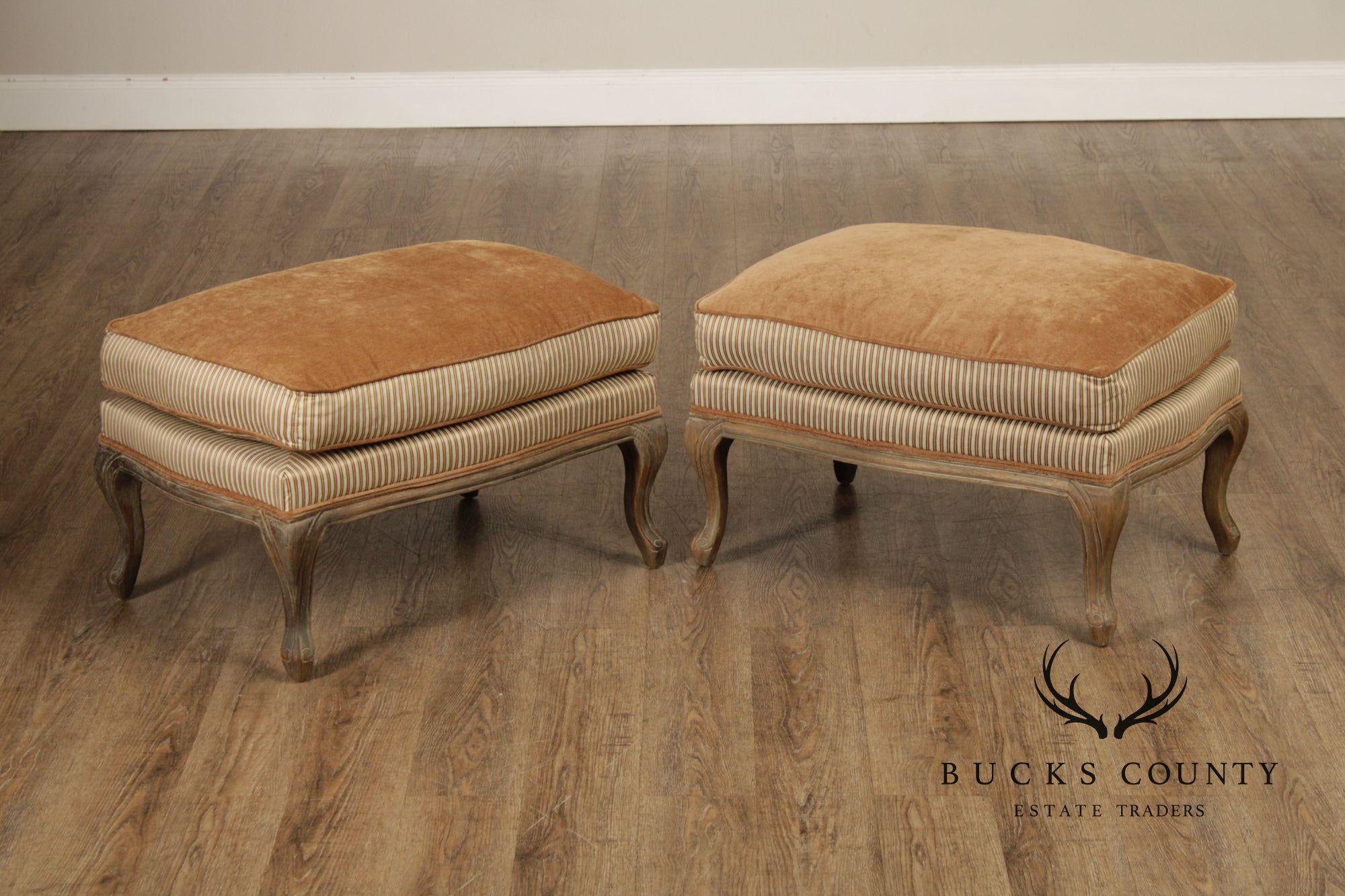 Restoration Hardware French Louis XV Style Pair of Marseilles Ottomans