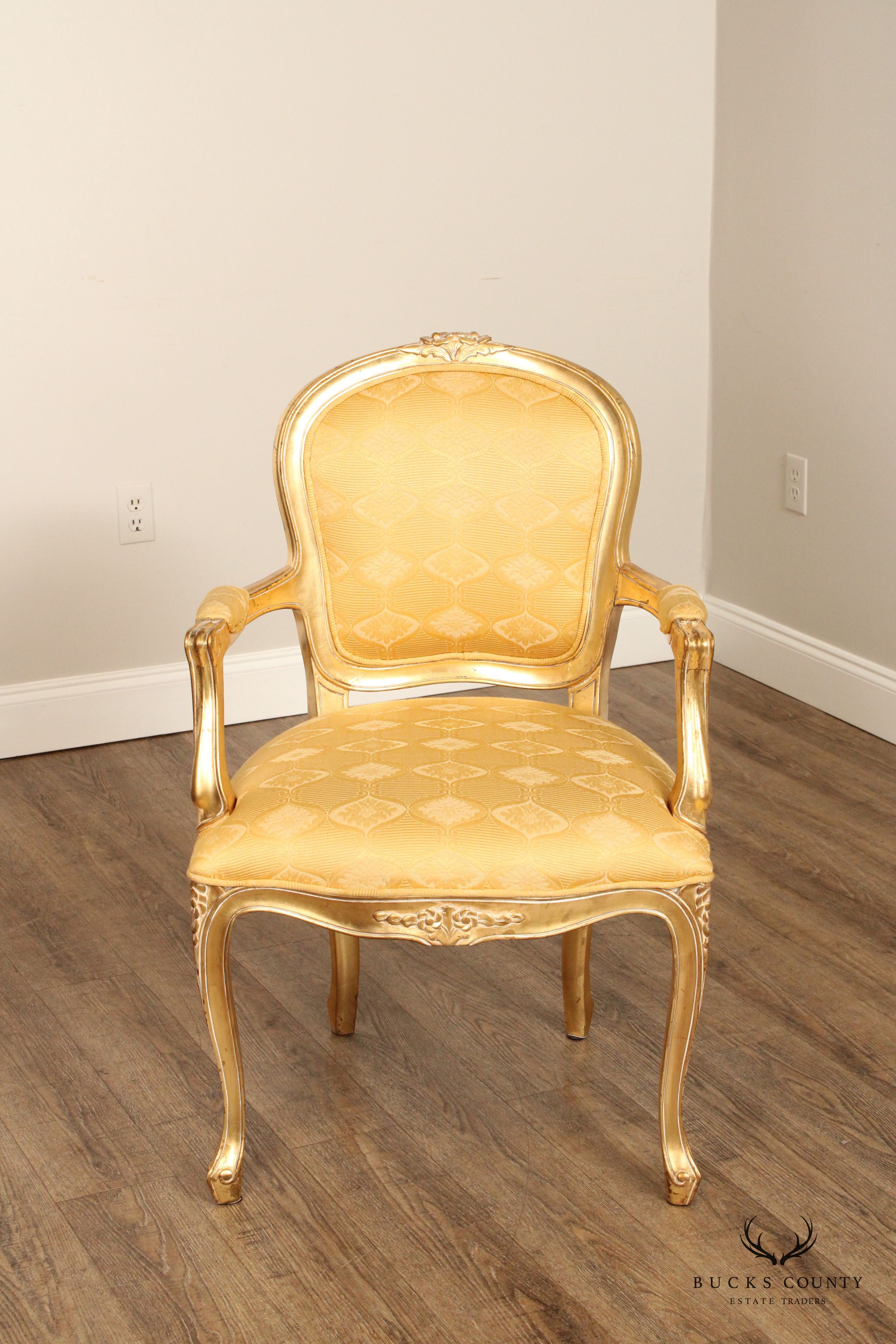French Louis XV Style Pair of Giltwood Fauteuil Armchairs