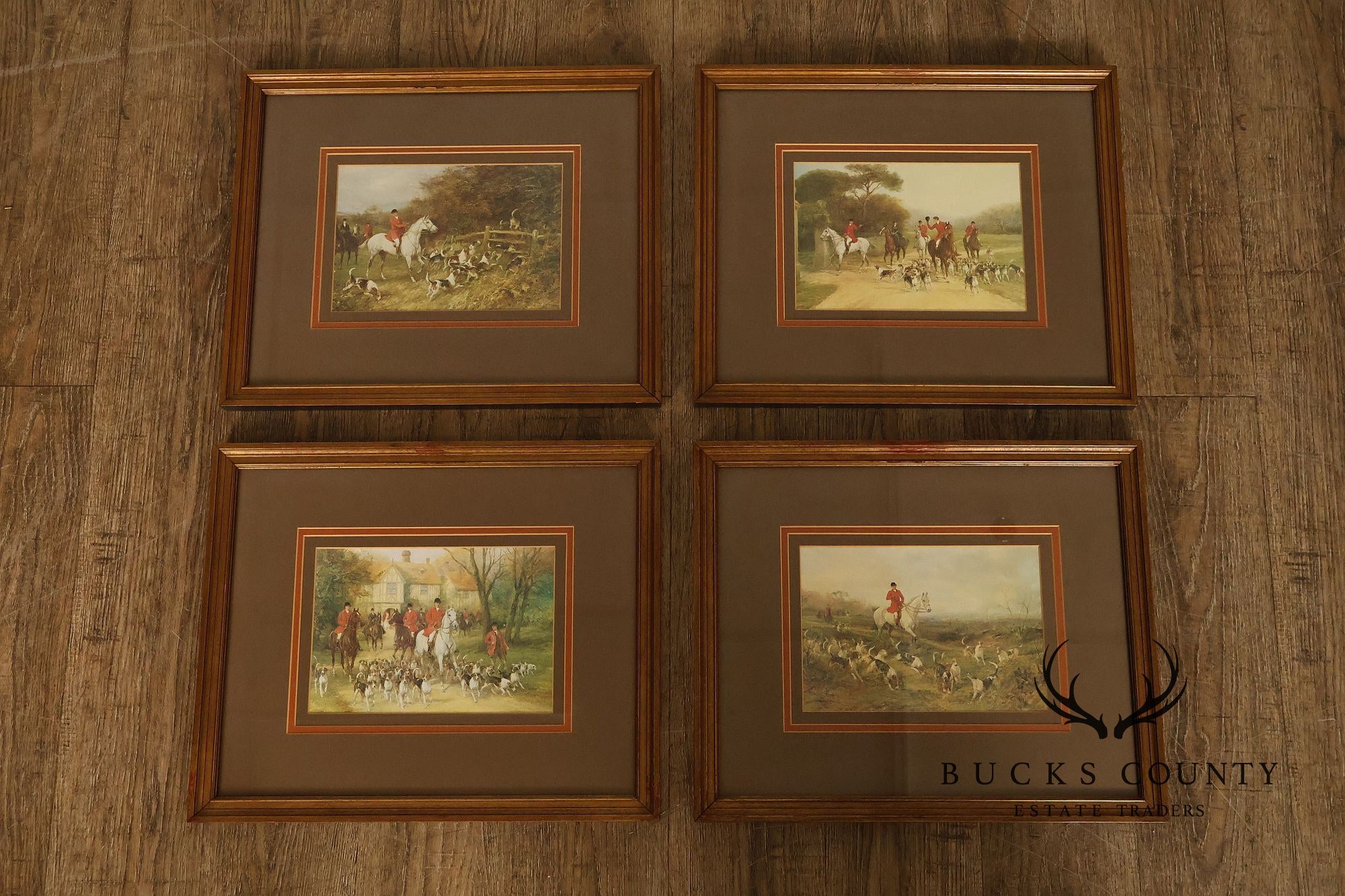 Set of Four Vintage Fox Hunt Scene Framed Prints