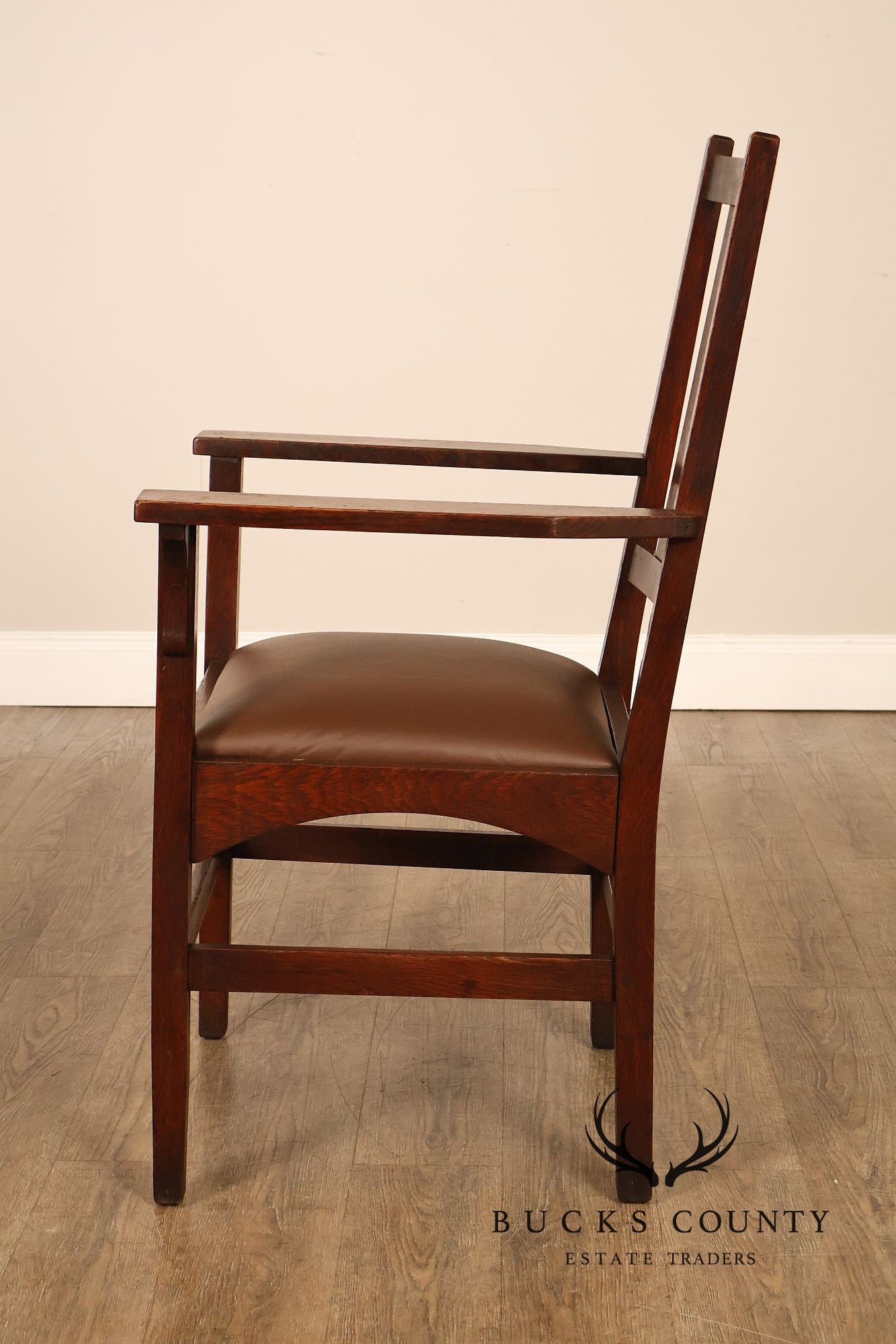 Antique Gustav Stickley Harvey Ellis Arts And Crafts Mission Oak And Leather Armchair