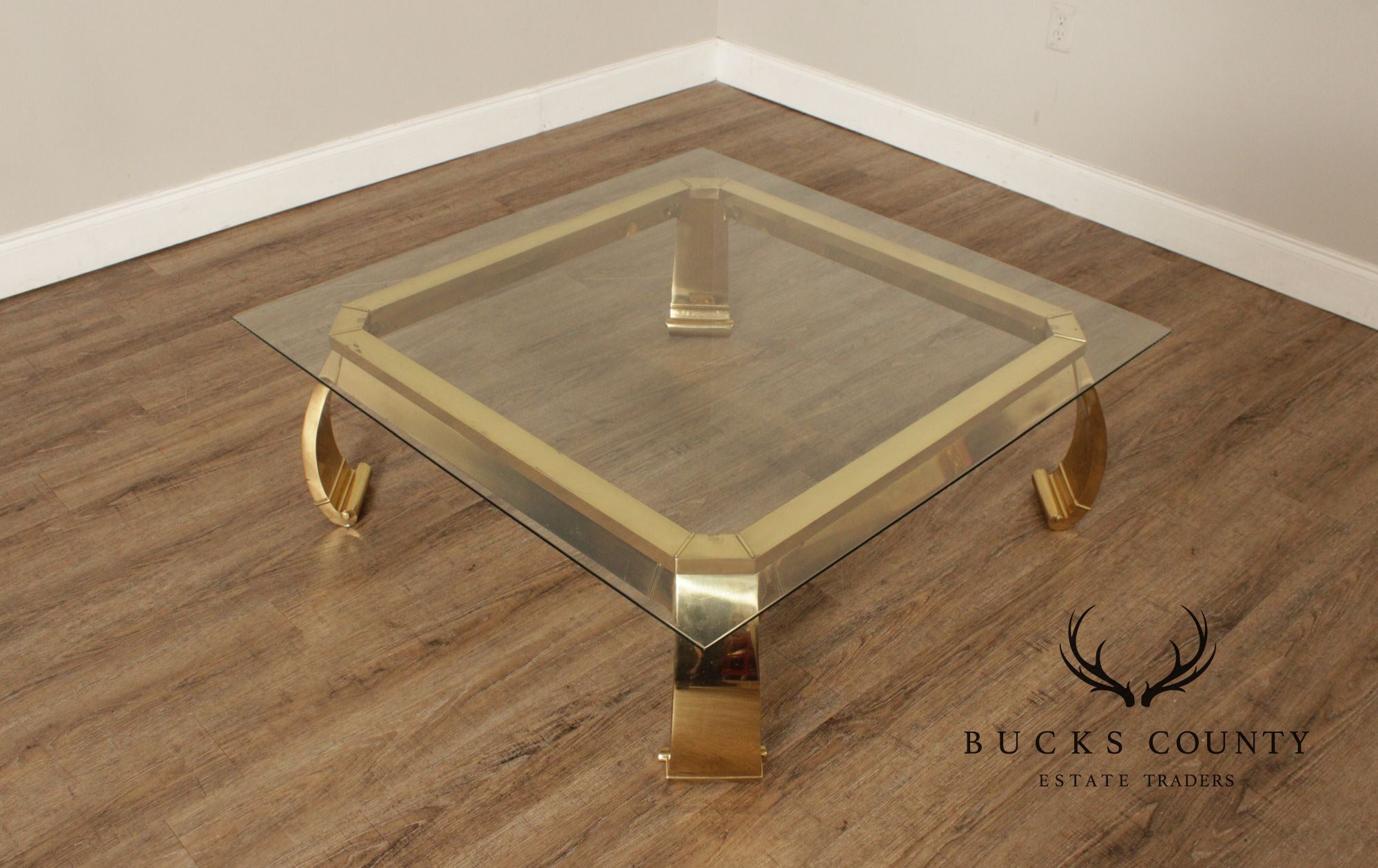 Mastercraft Attributed Hollywood Regency Asian Inspired Brass and Glass Coffee Table