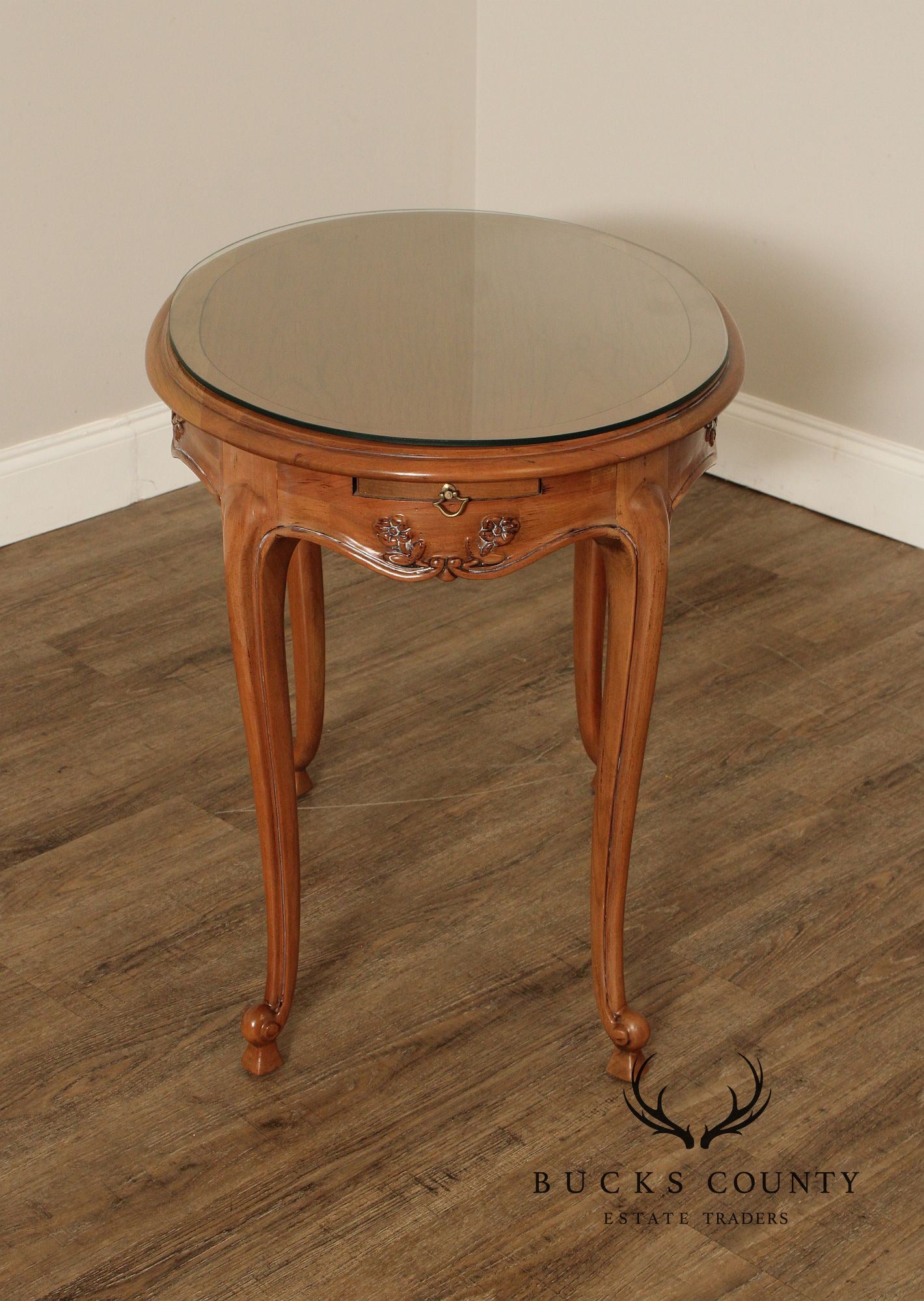 French Louis XV Style Glass Top Side Table