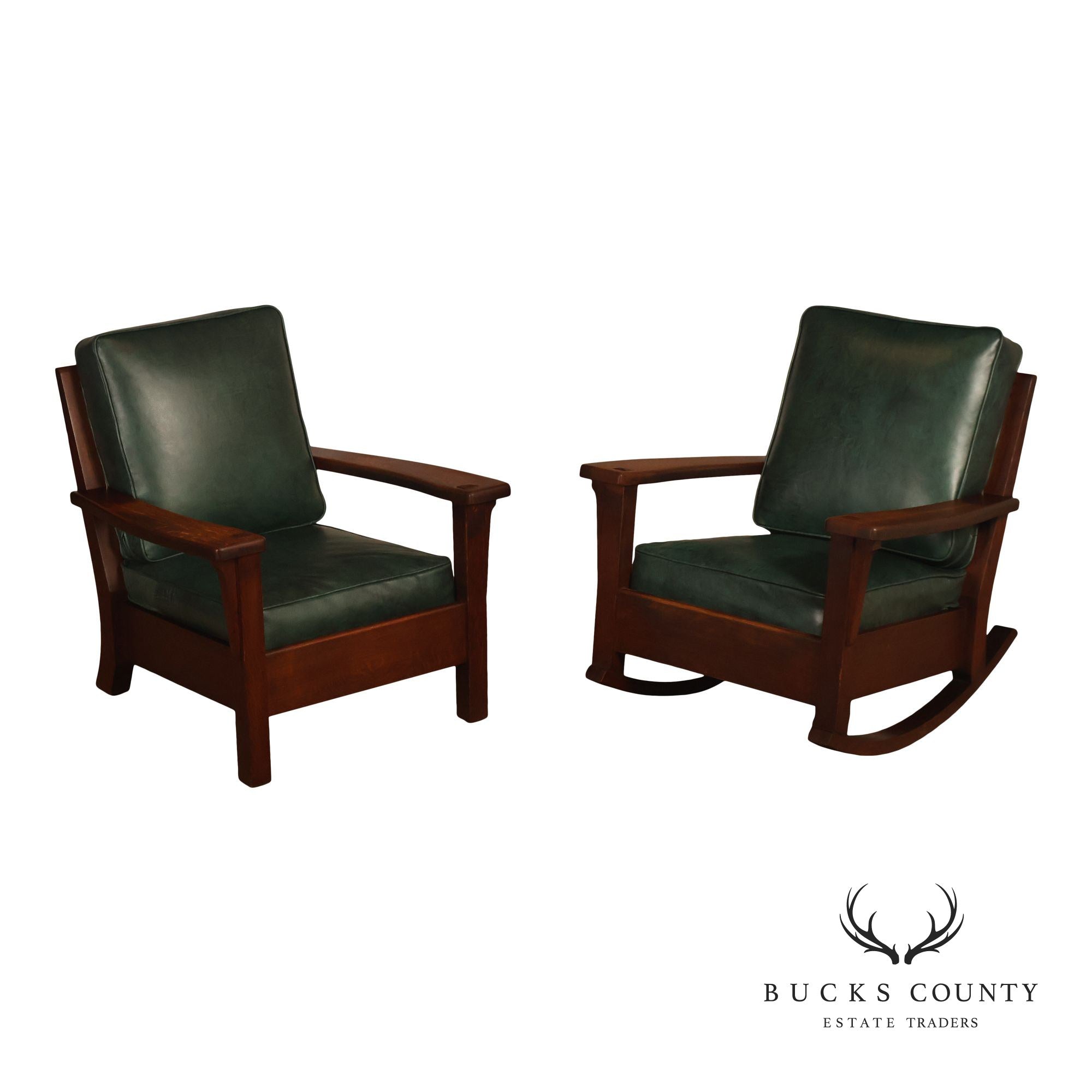 Limbert Arts & Crafts Antique Mission Oak Lounge Chair And Rocking Chair