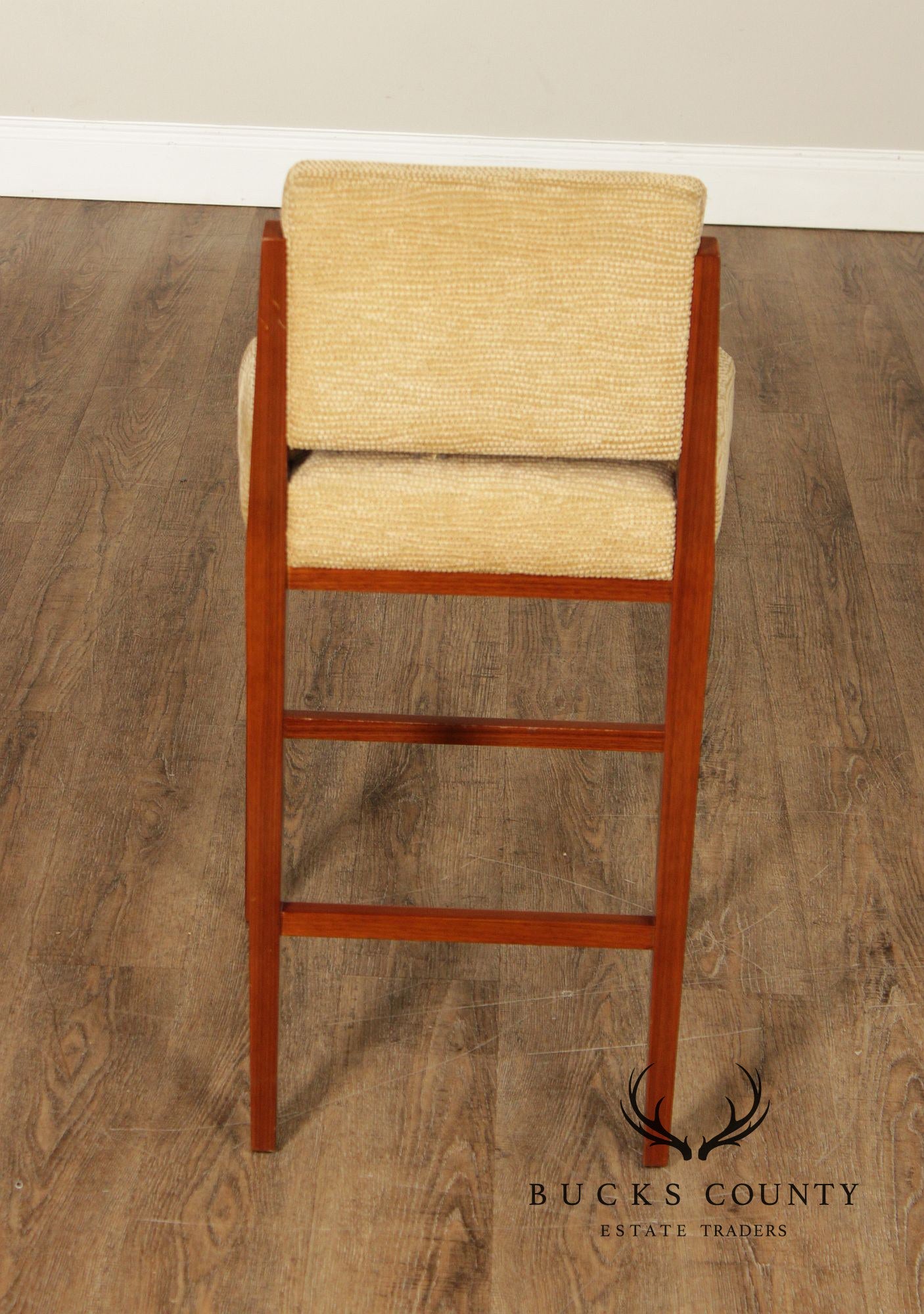 Mid Century Modern Style Set of Four Walnut Upholstered Counter Stools