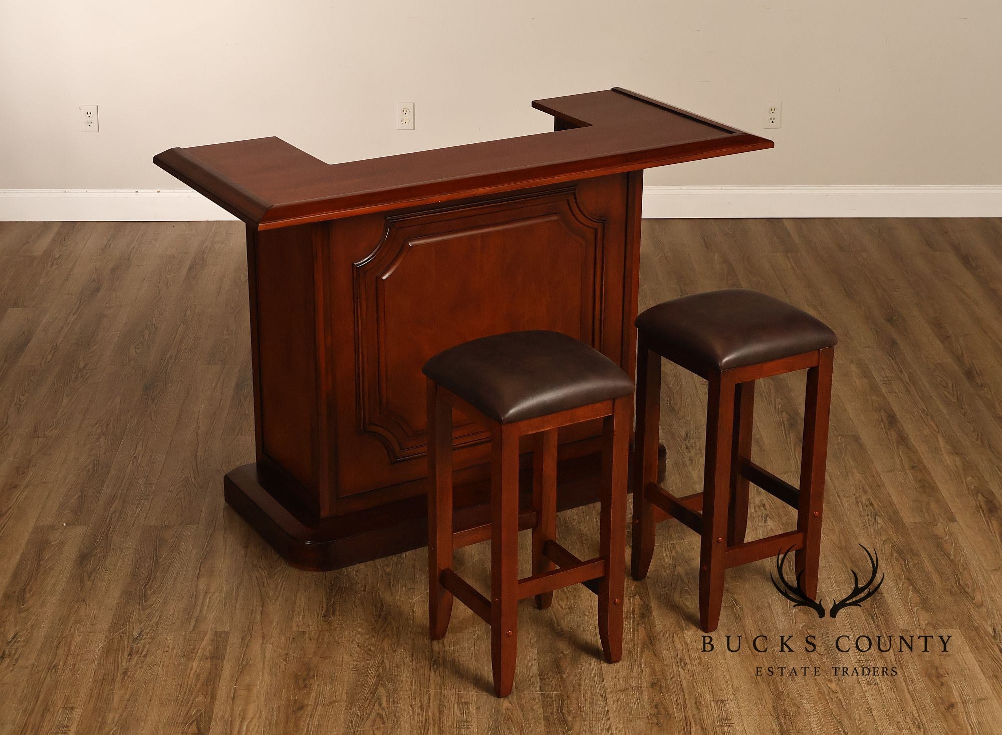Traditional Home Bar With Wine Storage And Two Bar Stools