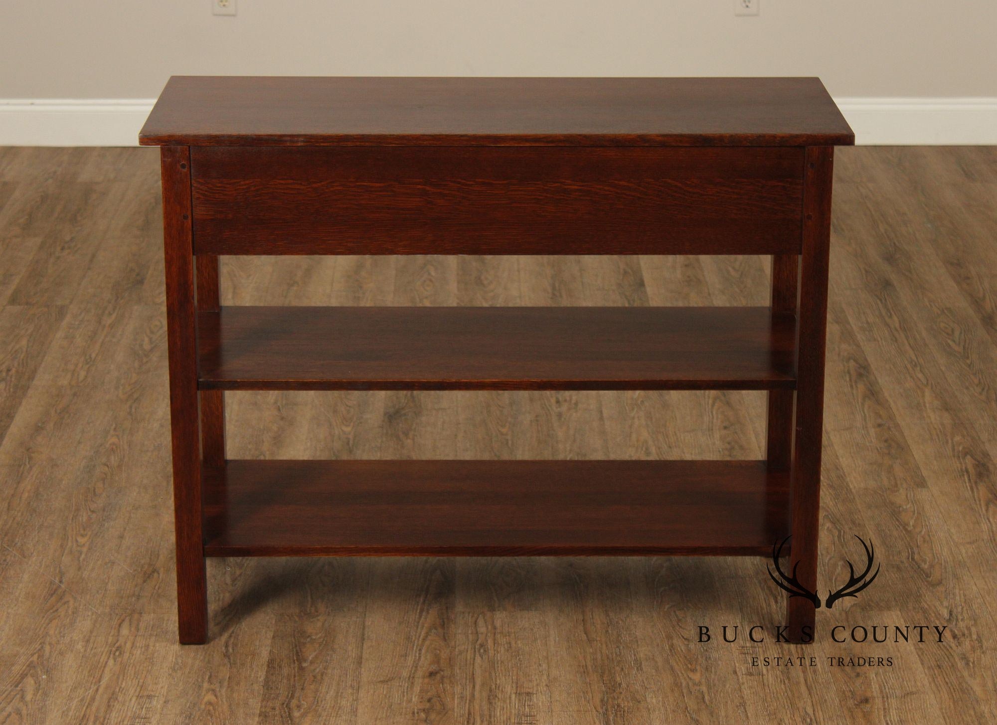 Stickley Mission Collection Oak Two Drawer Console Table With Shelves