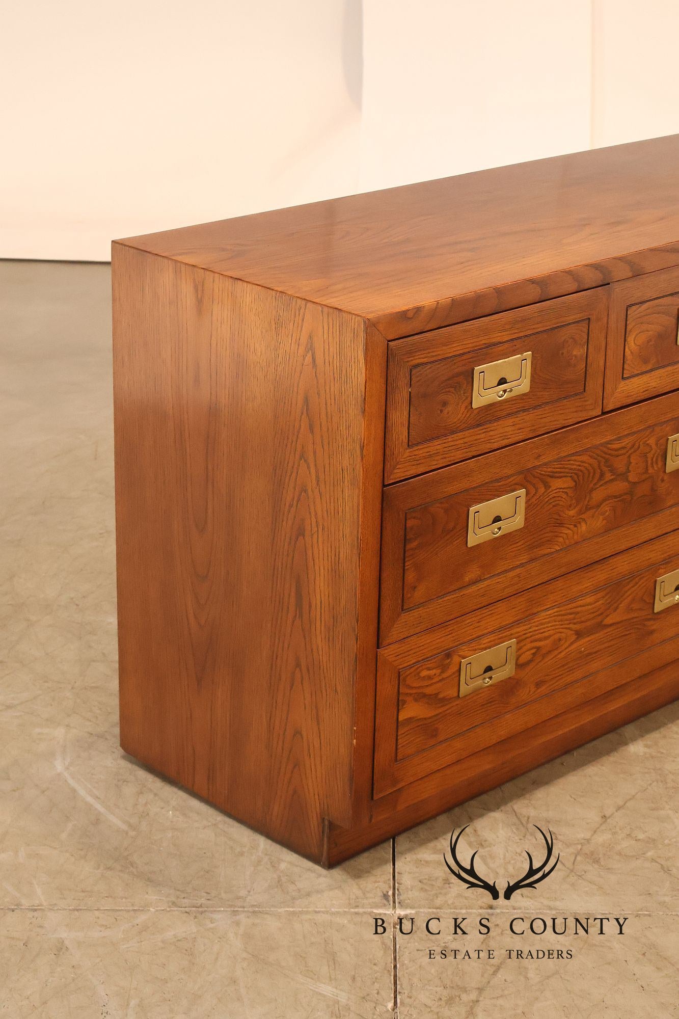 Henredon Campaign Style Oak Seven Drawer Dresser