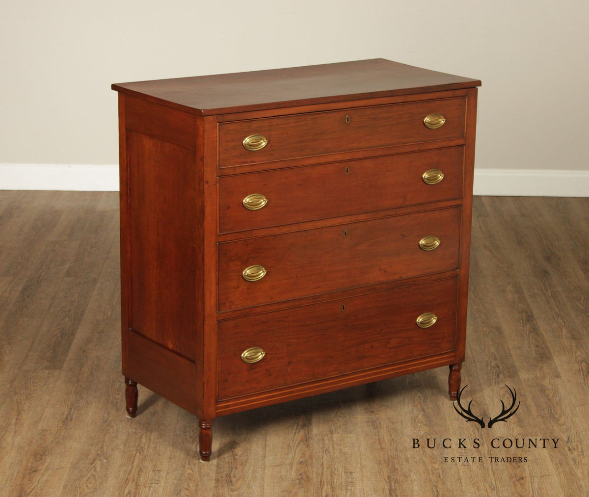 Antique Sheraton Style Poplar Four-Drawer Chest Of Drawers