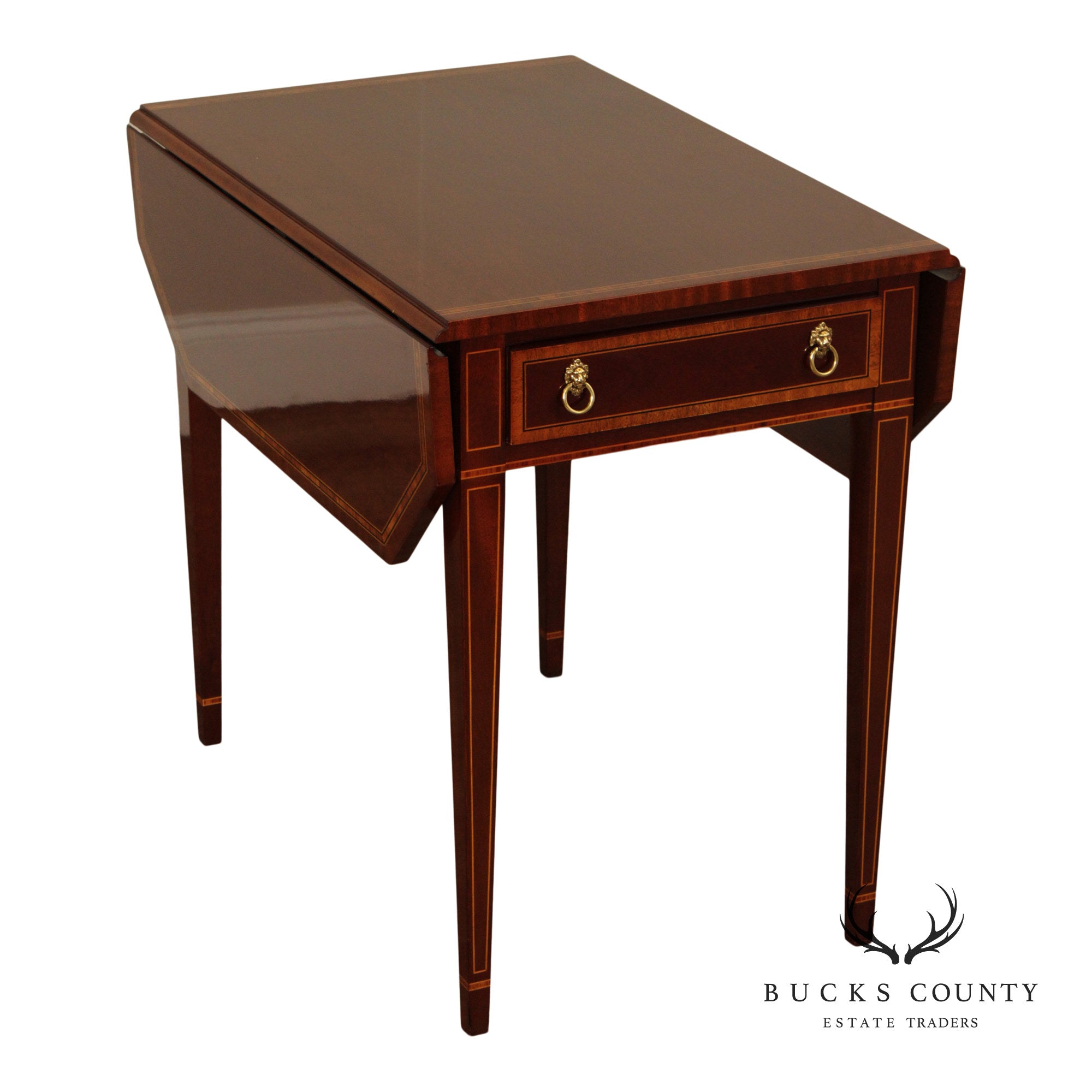 Kindel Federal Style Inlaid Mahogany Drop Leaf Pembroke Side Table