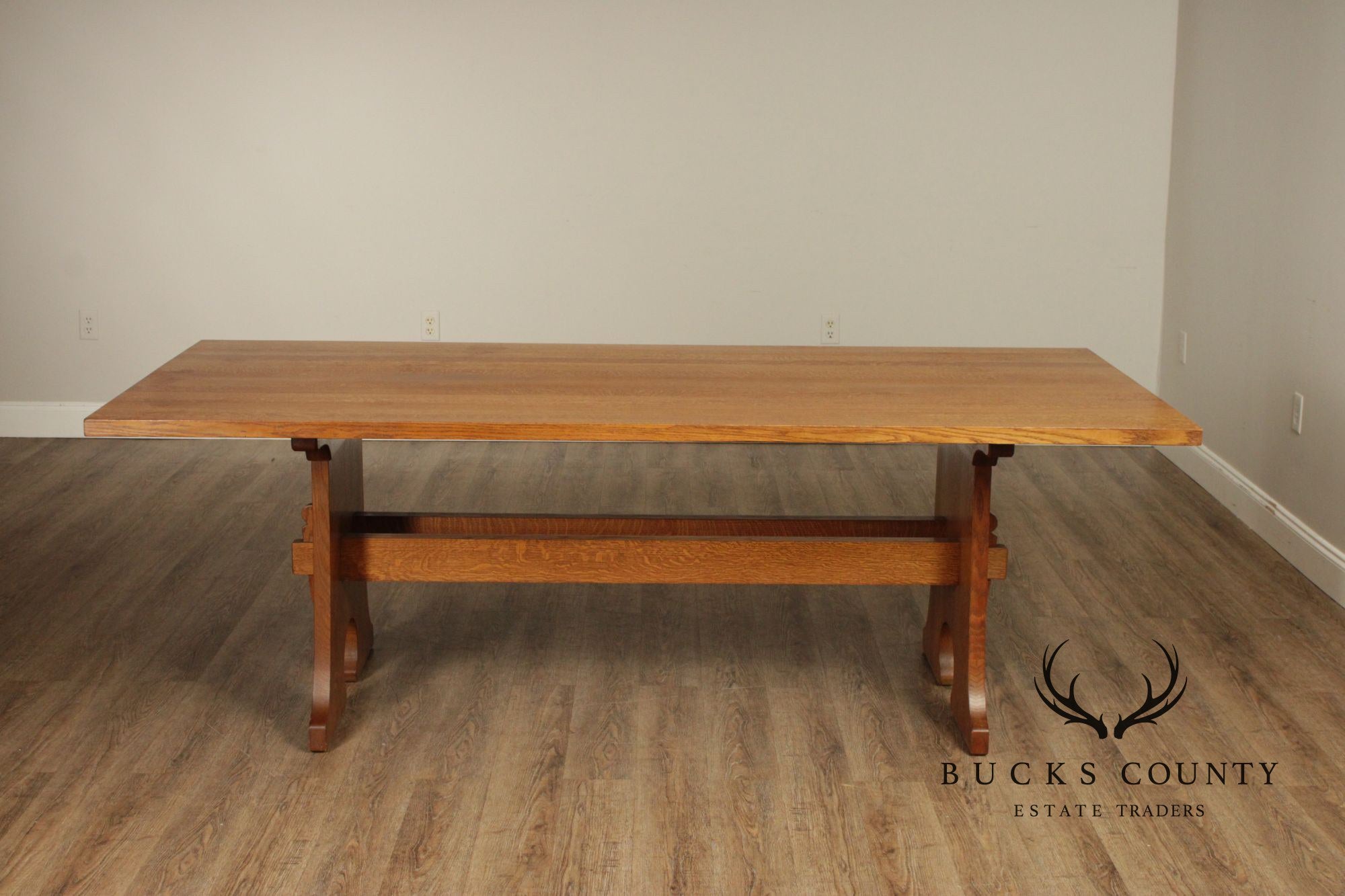 Stickley Mission Collection Oak Keyhole Trestle Dining Table