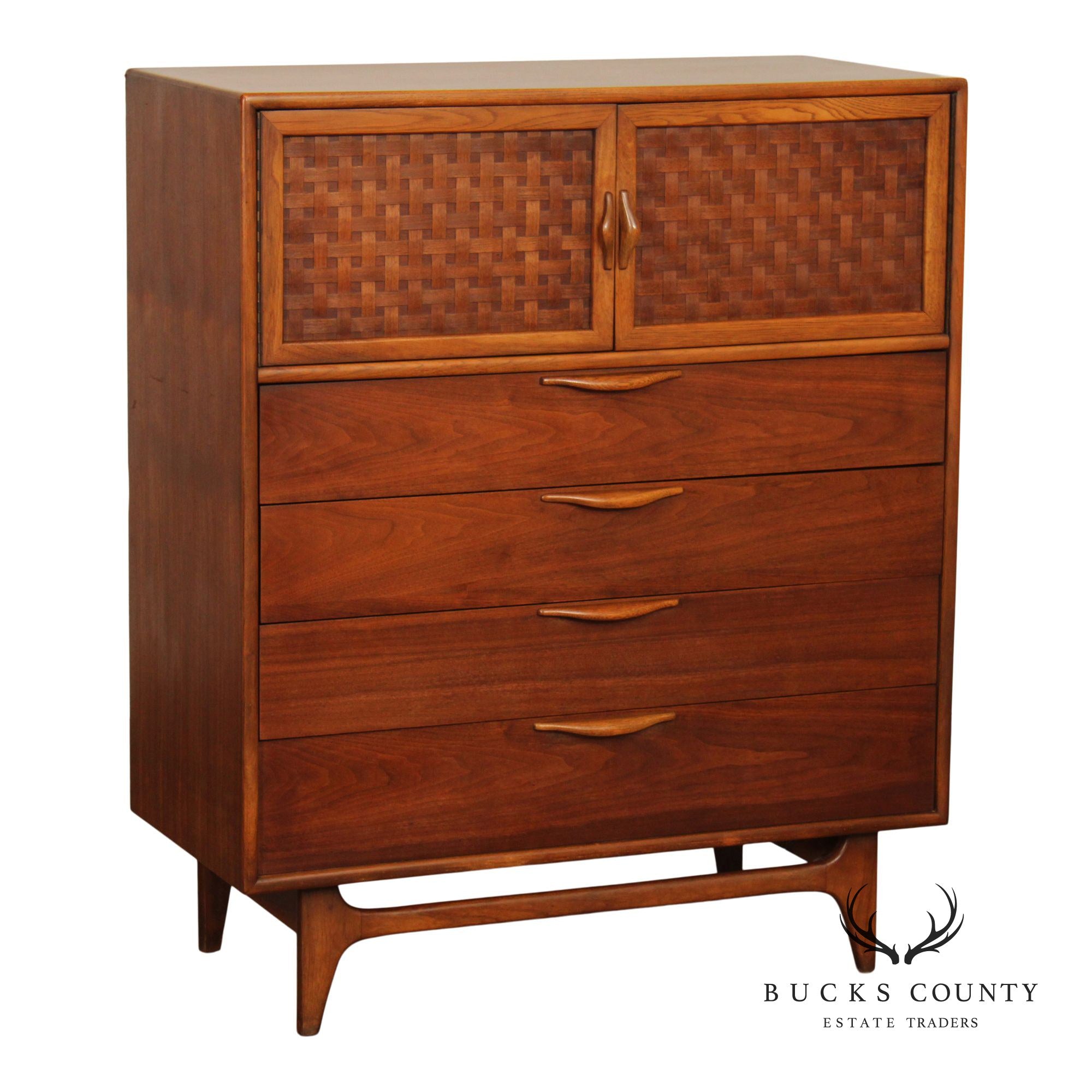 Lane Mid-Century Modern Walnut High Chest With Doors