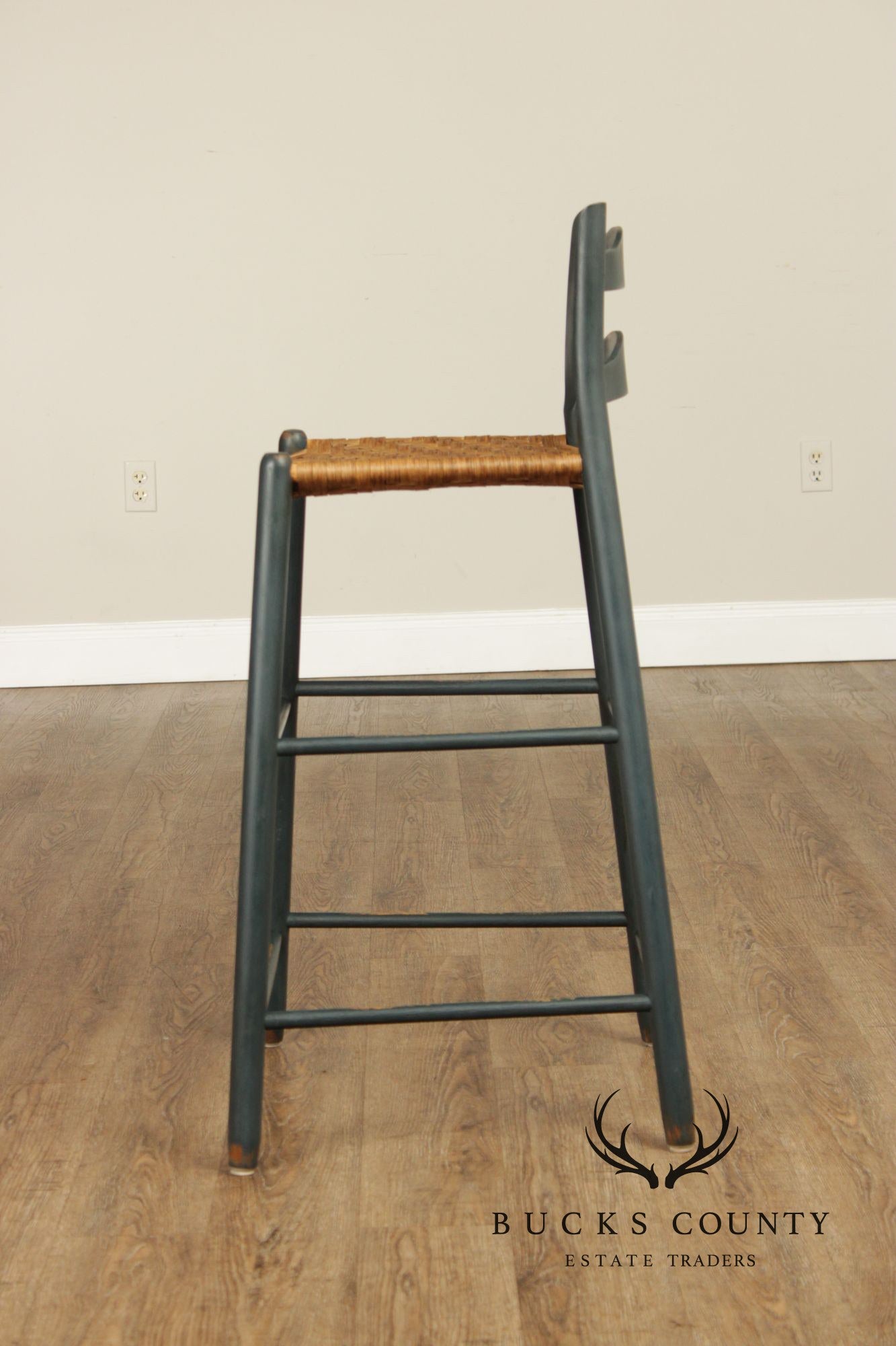 Farmhouse Style Set of Four Rush-Seat Bar Stools