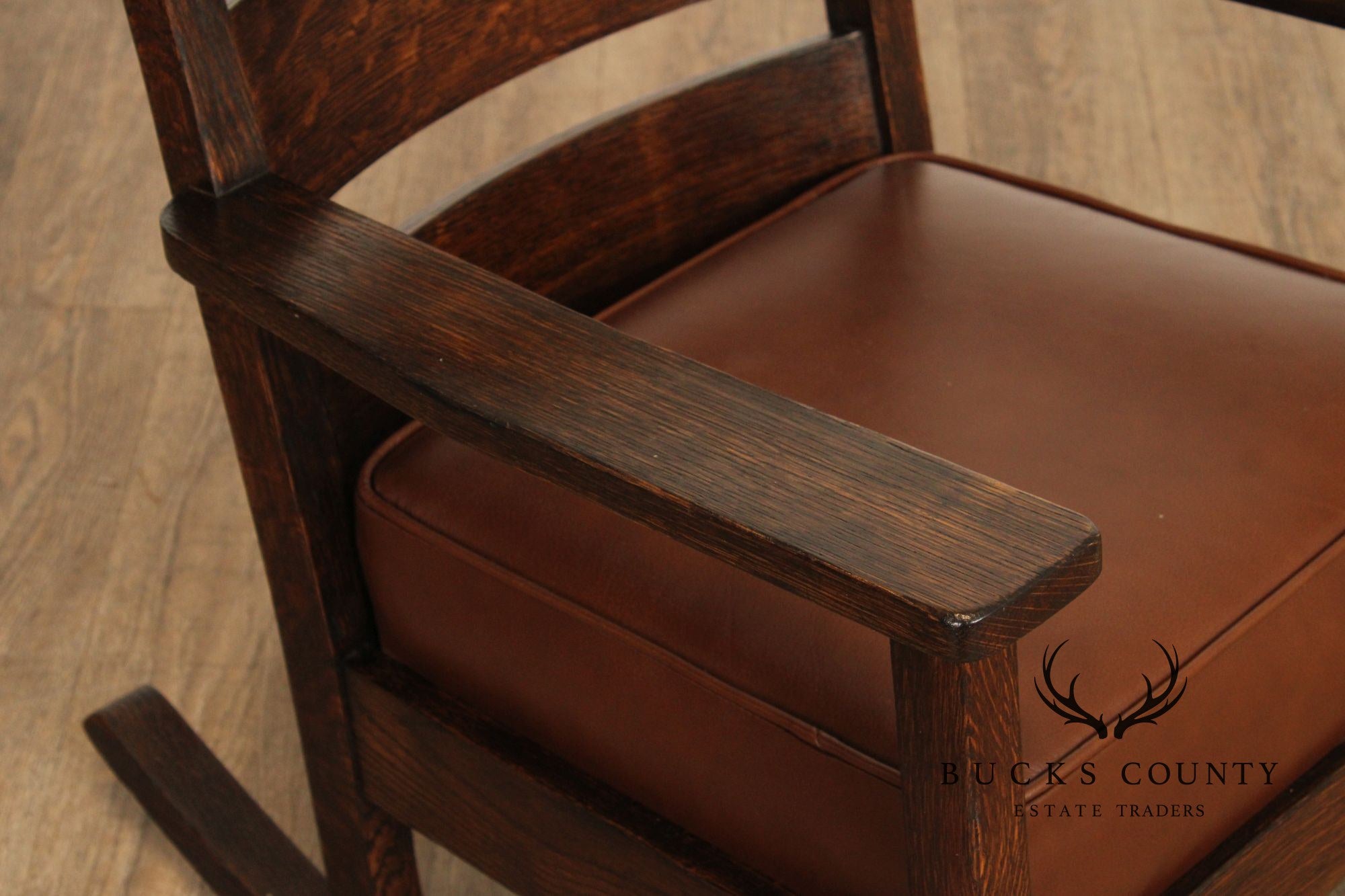 Antique Mission Oak and Leather Rocking Chair