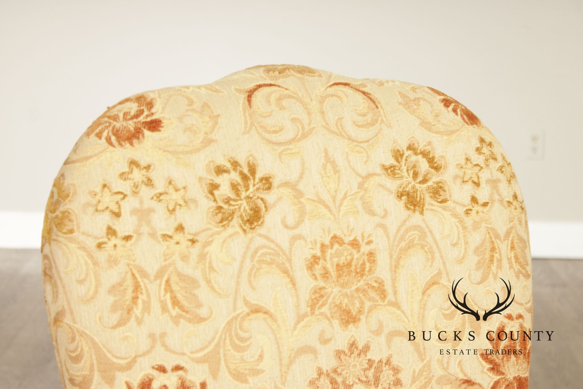 Henredon Scroll and Floral Upholstered Cabriole Leg Armchairs