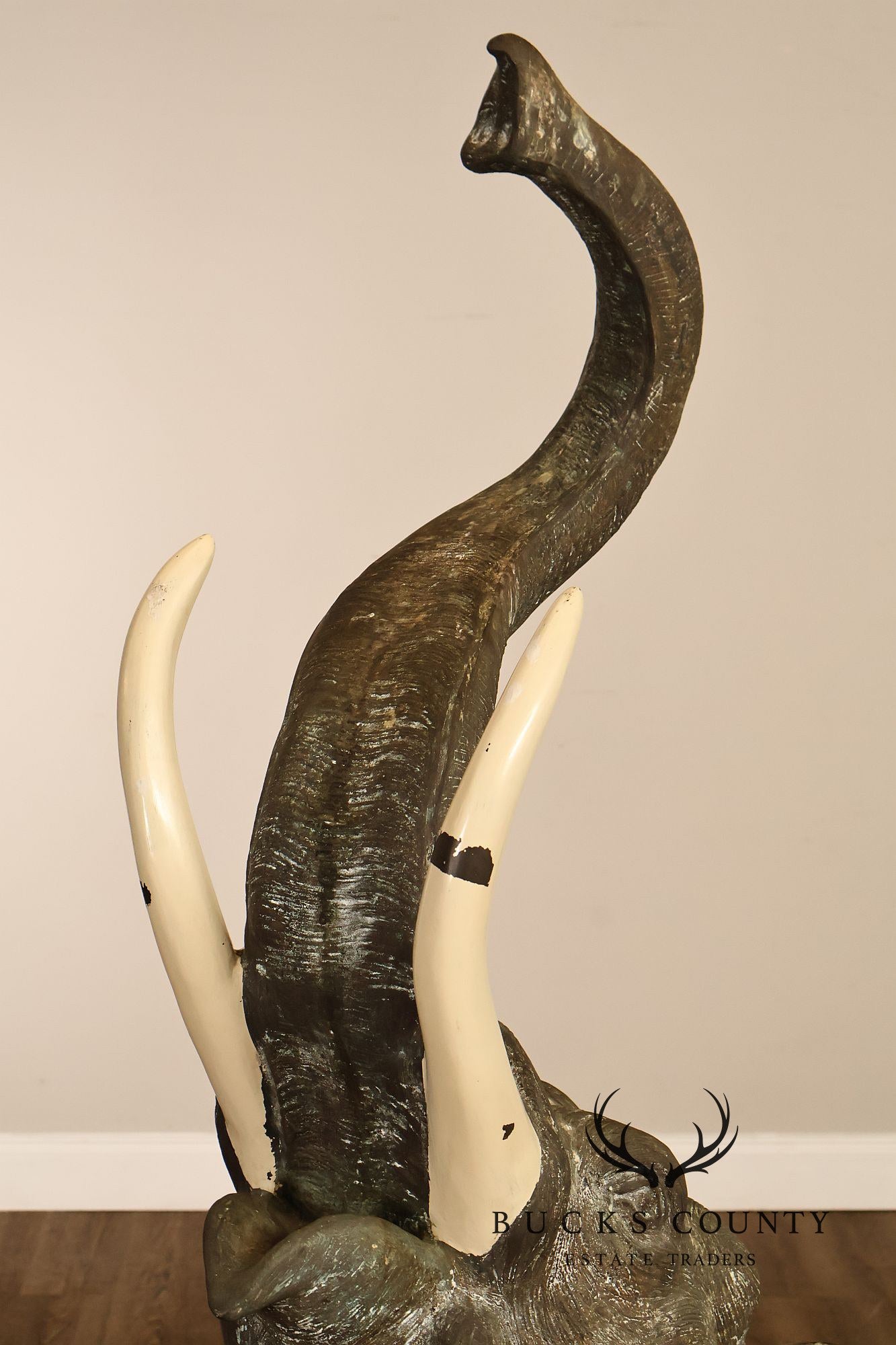 Monumental Cast Bronze Raised Trunk Elephant Garden Statue