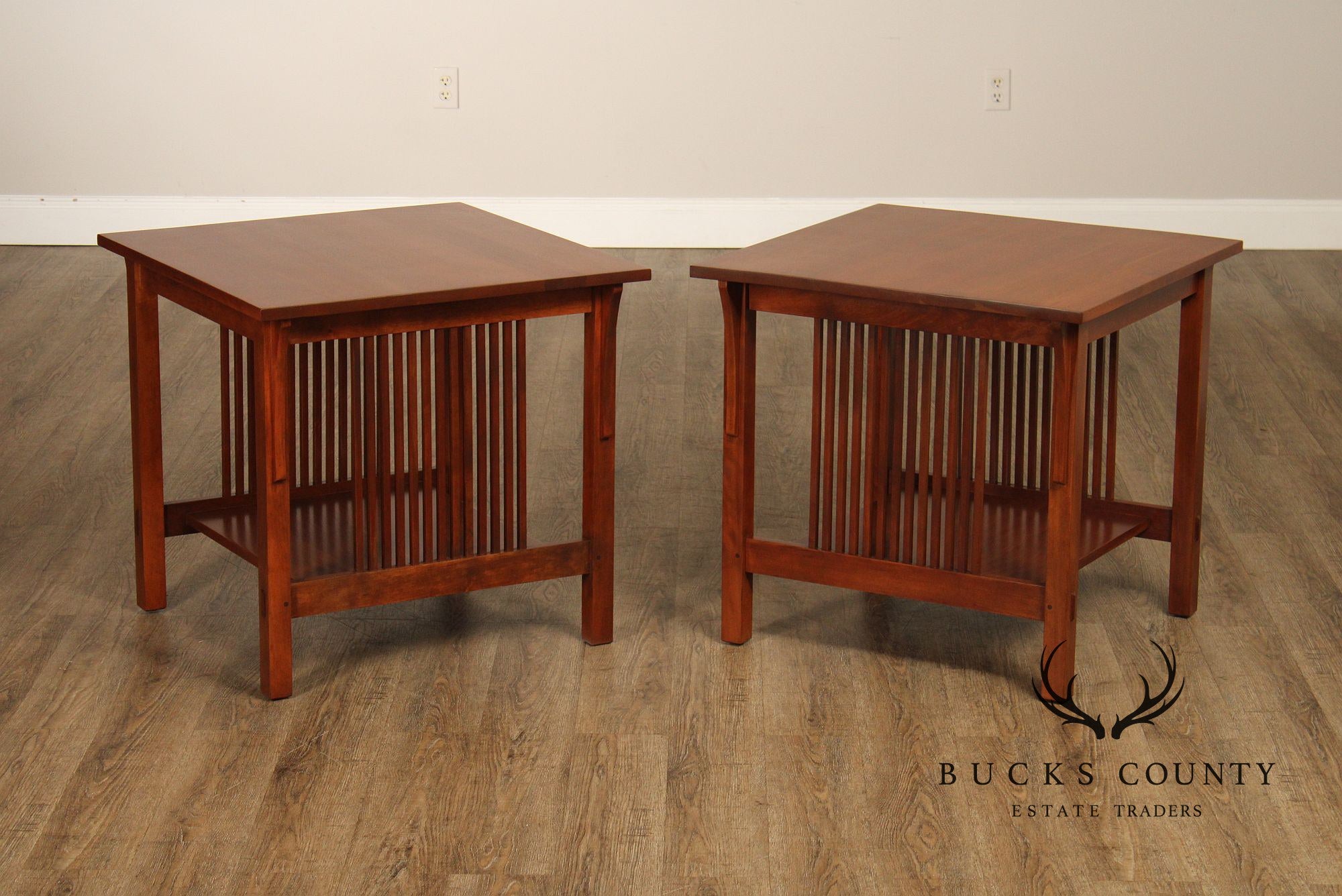 Stickley Mission Collection Pair Of Cherry Spindle Side Tables