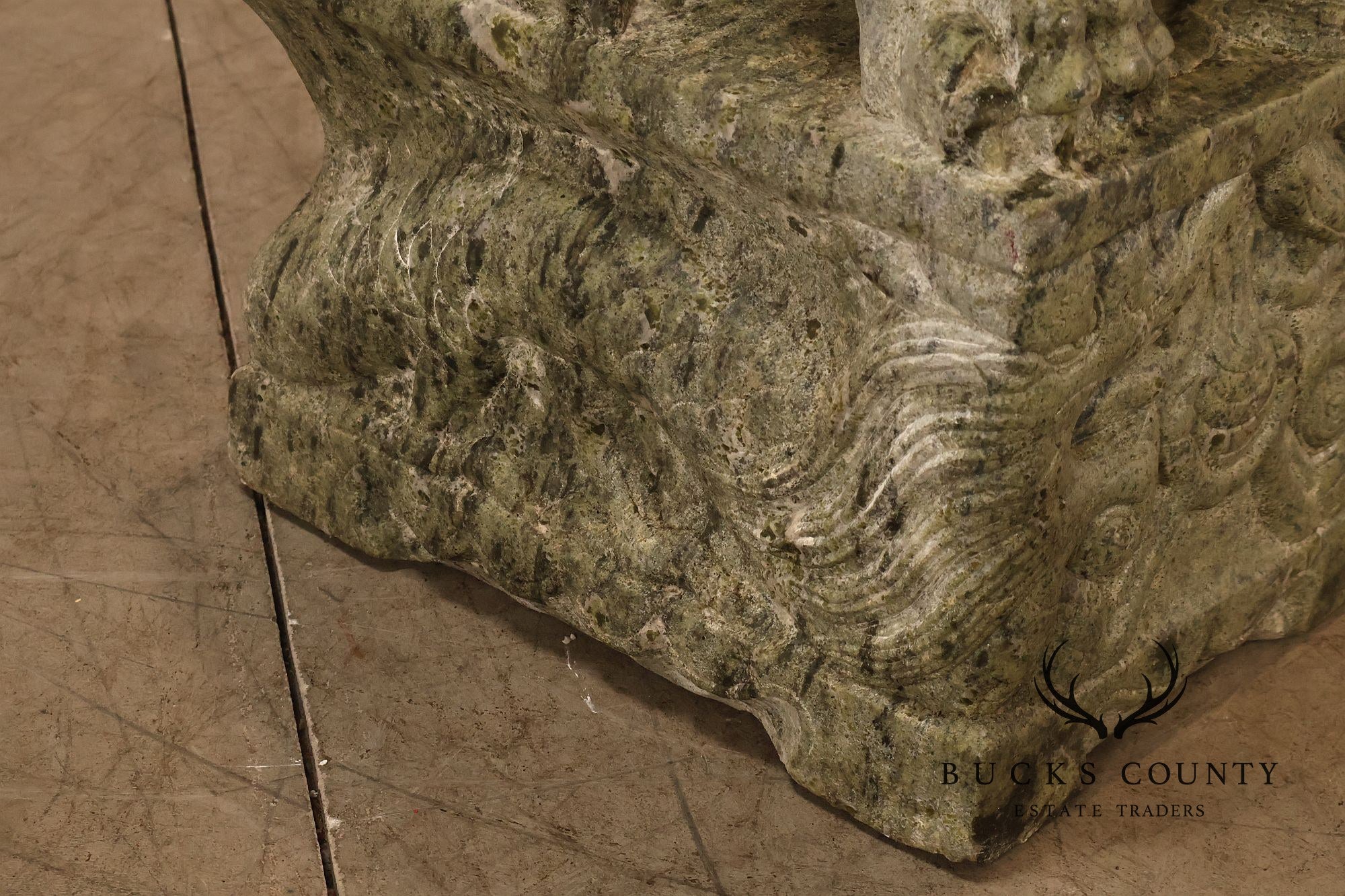 Large Pair Of Carved Green Marble Foo Dogs Guardian Lions