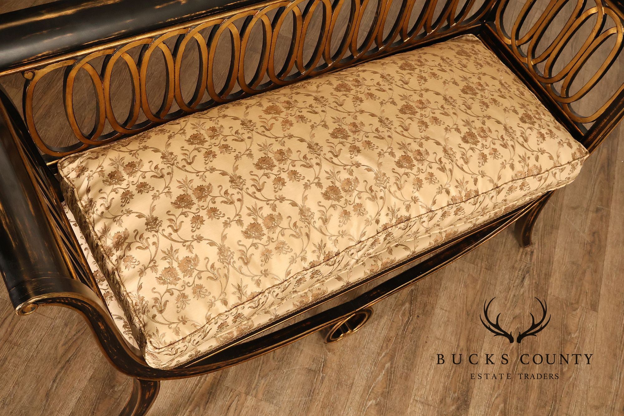 Armando Rho Regency Style Settee Bench Black and Gold