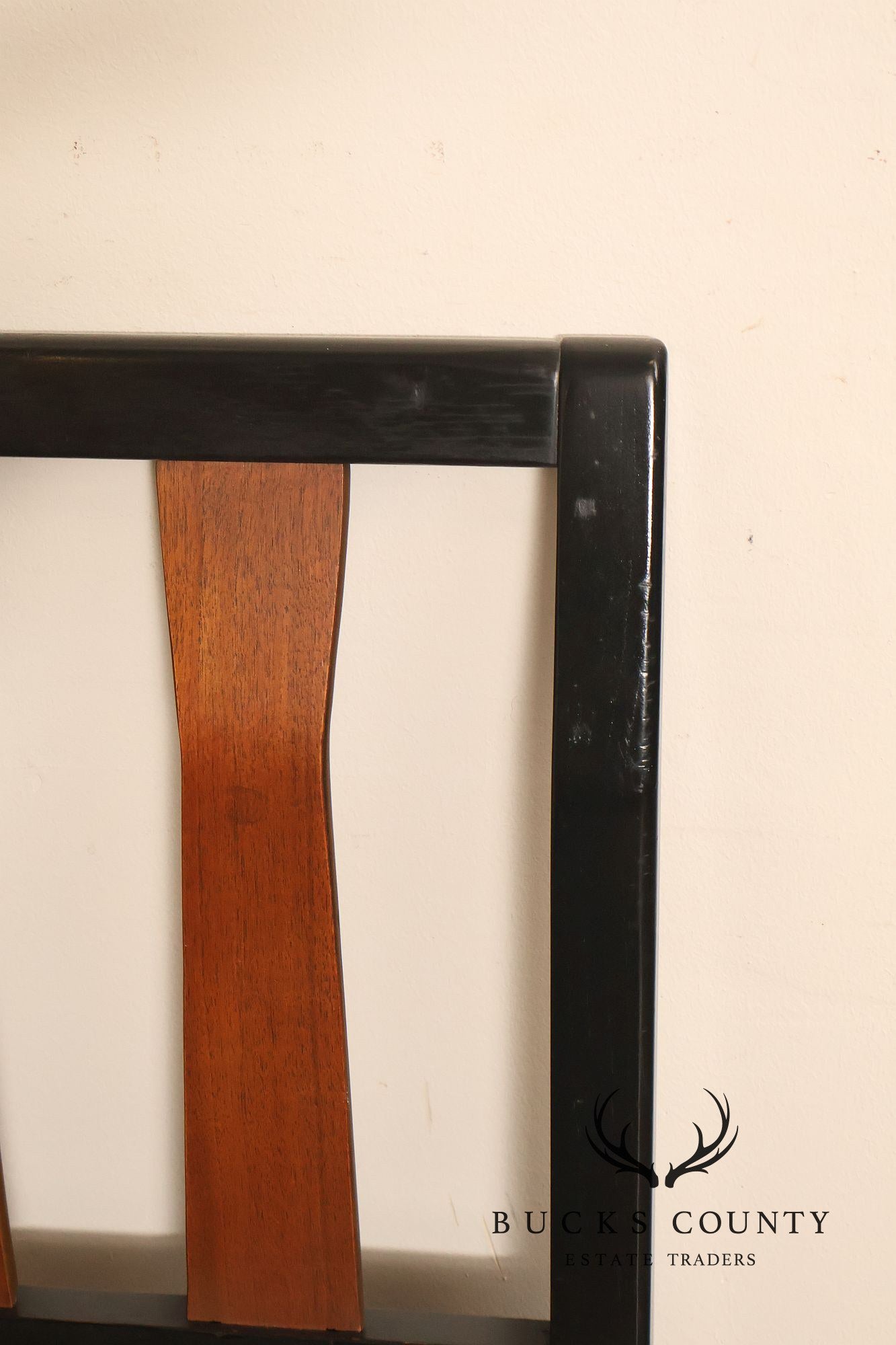 Mid Century Modern King Size Headboard with Ebony Frame and Walnut Bentwood Slats