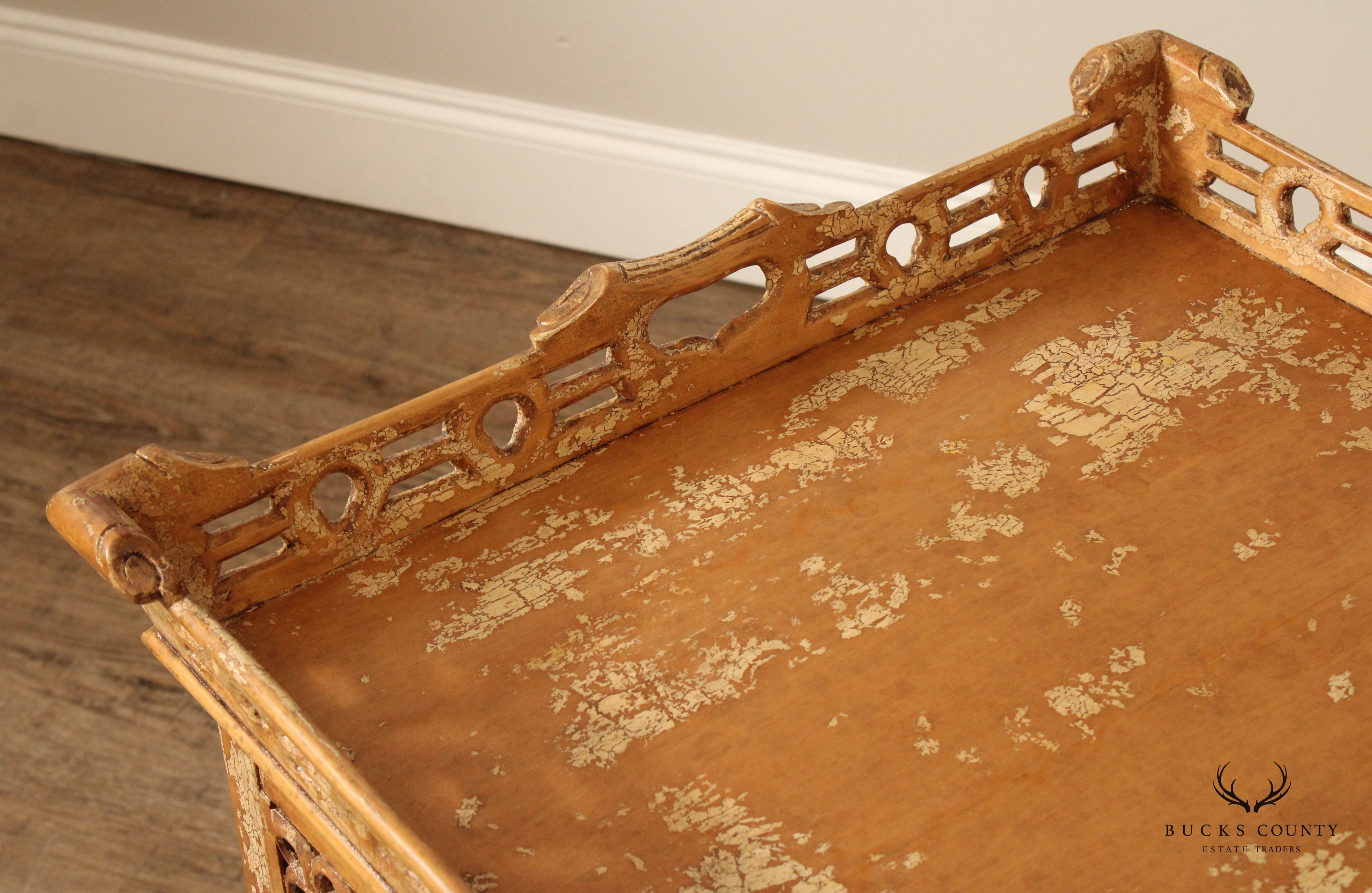 Chinese Chippendale Style Distress Painted Tea Table