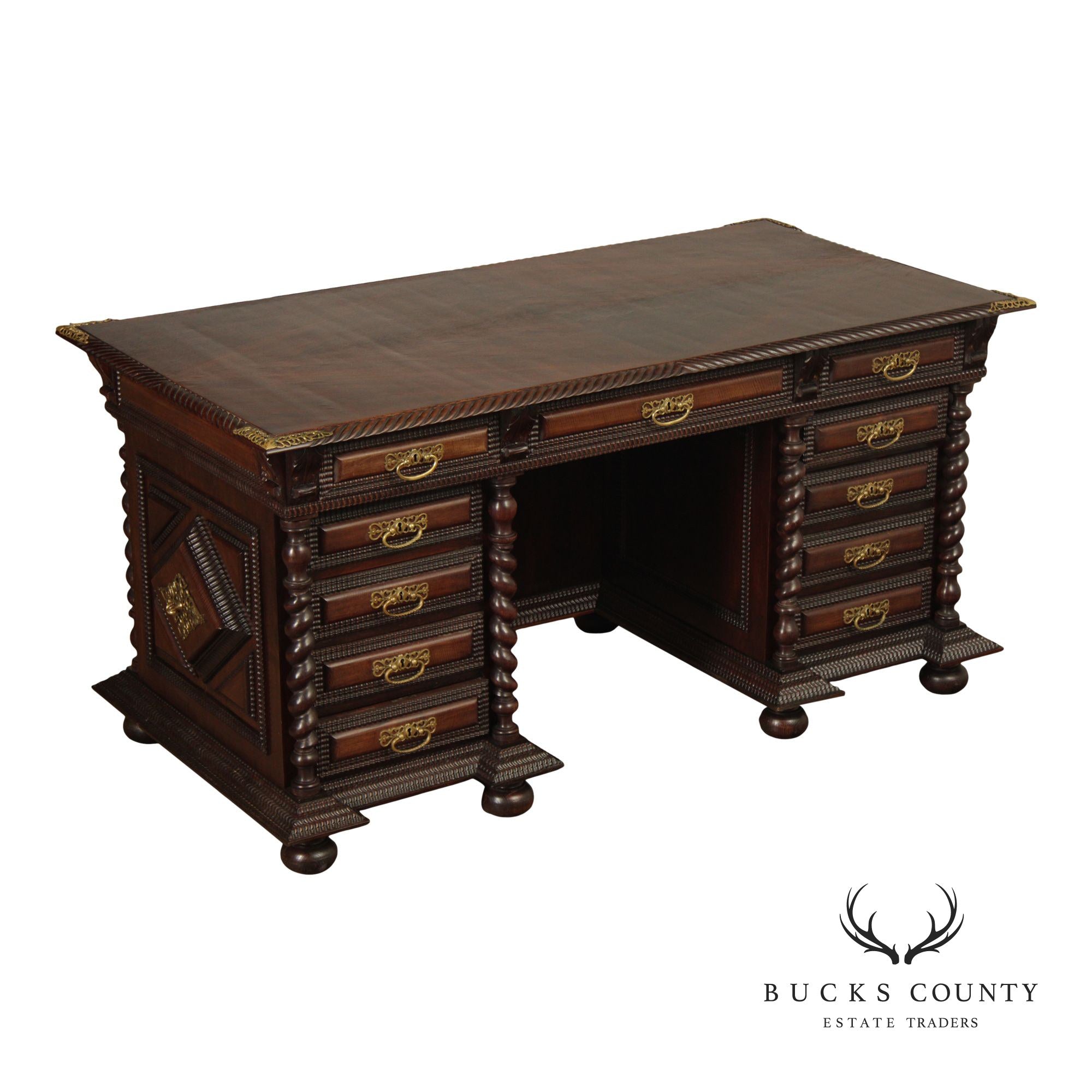 Antique Anglo Indian Carved Executive Desk