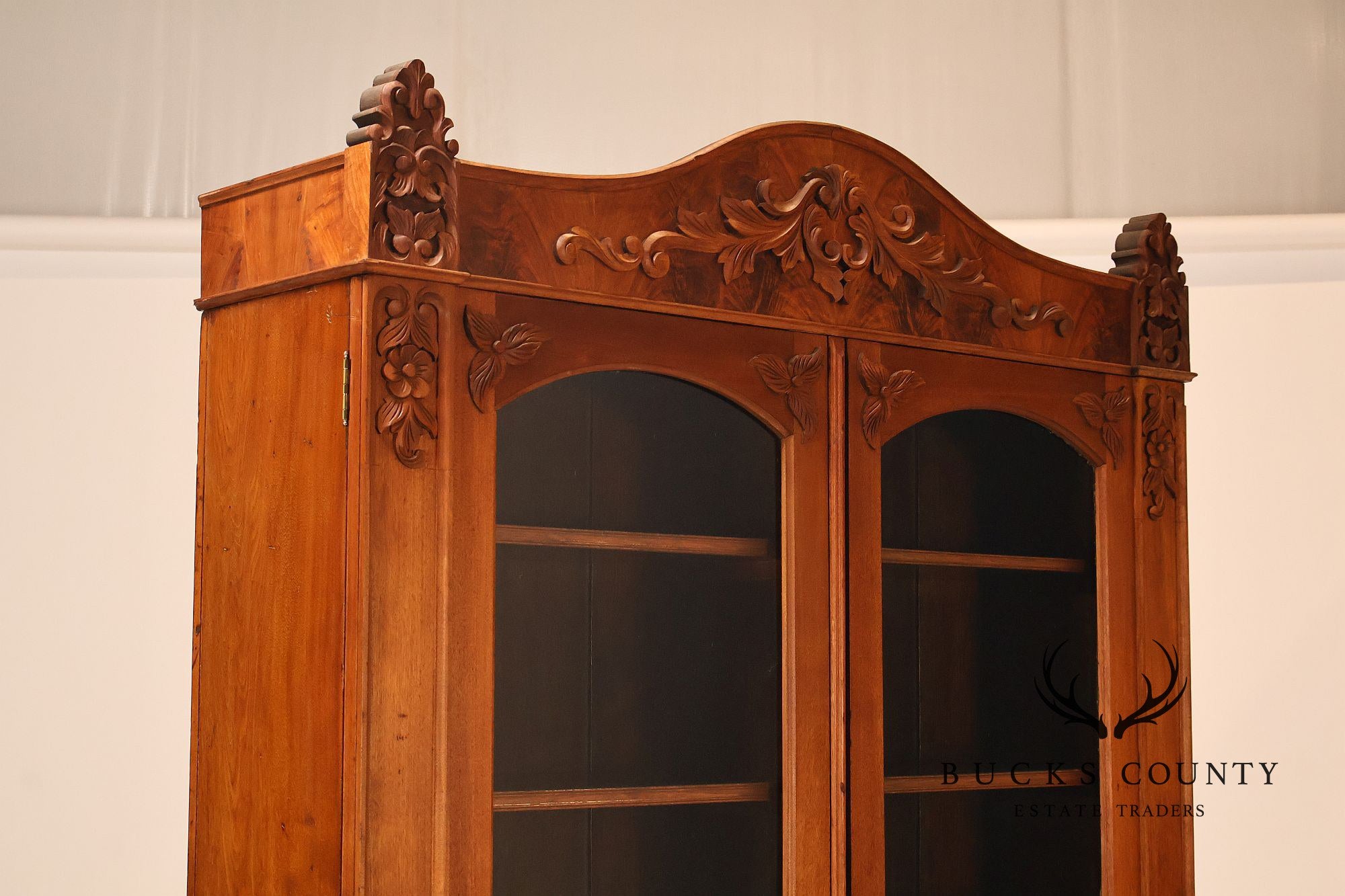 Antique Victorian Renaissance Revival Mahogany Large Two Door Bookcase
