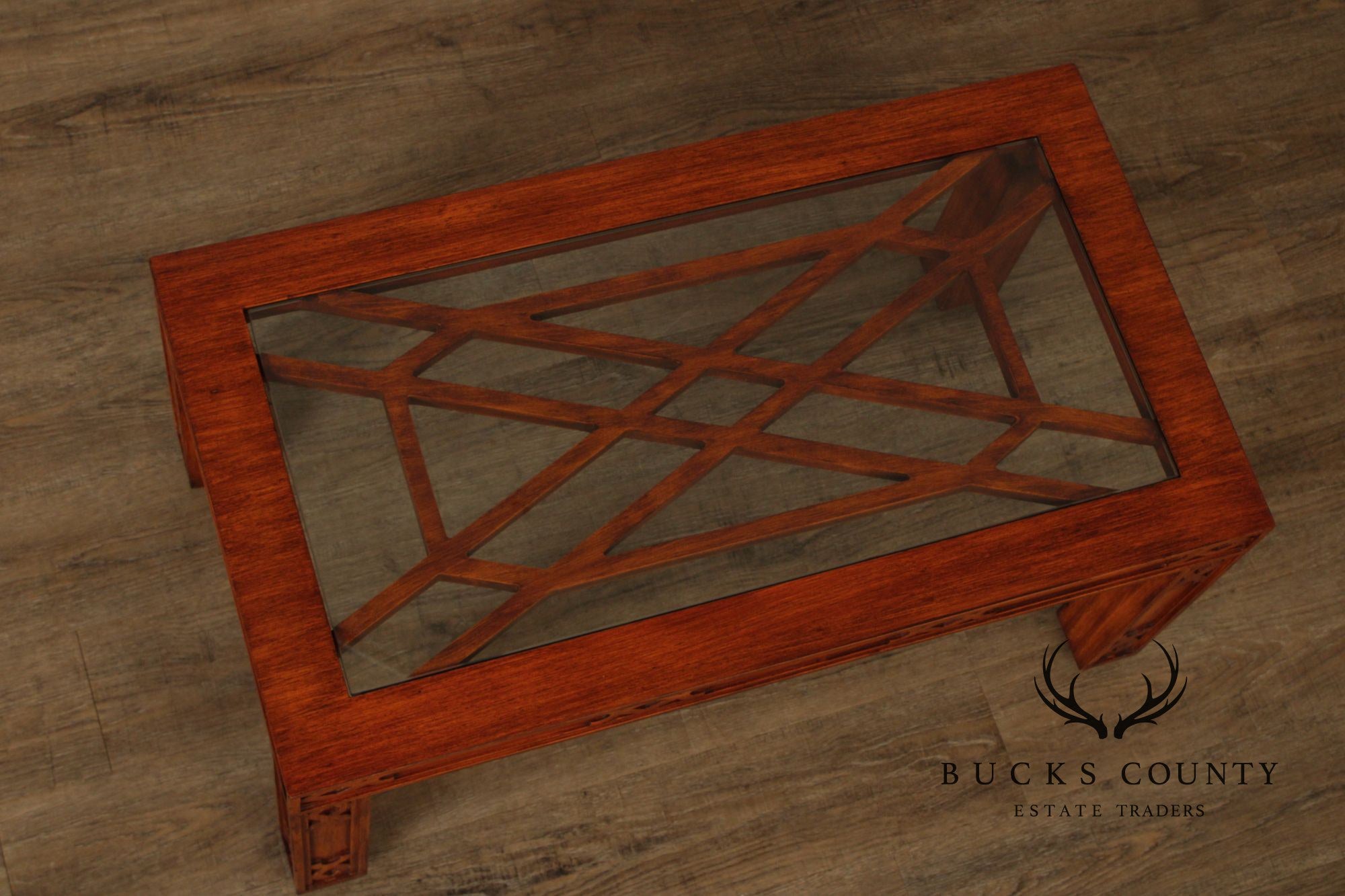 Chinese Chippendale Style Glass Top Coffee Table