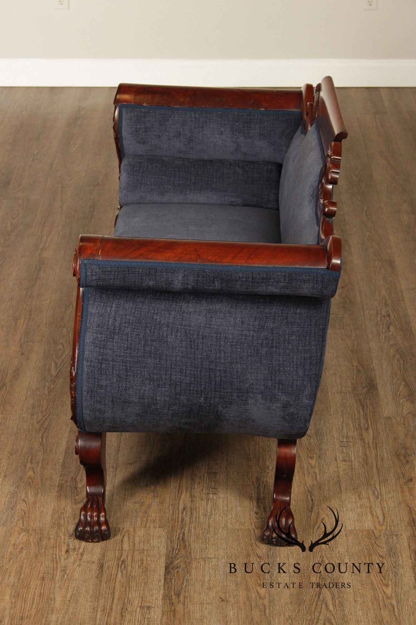 Antique American Carved Mahogany Classical Empire Sofa