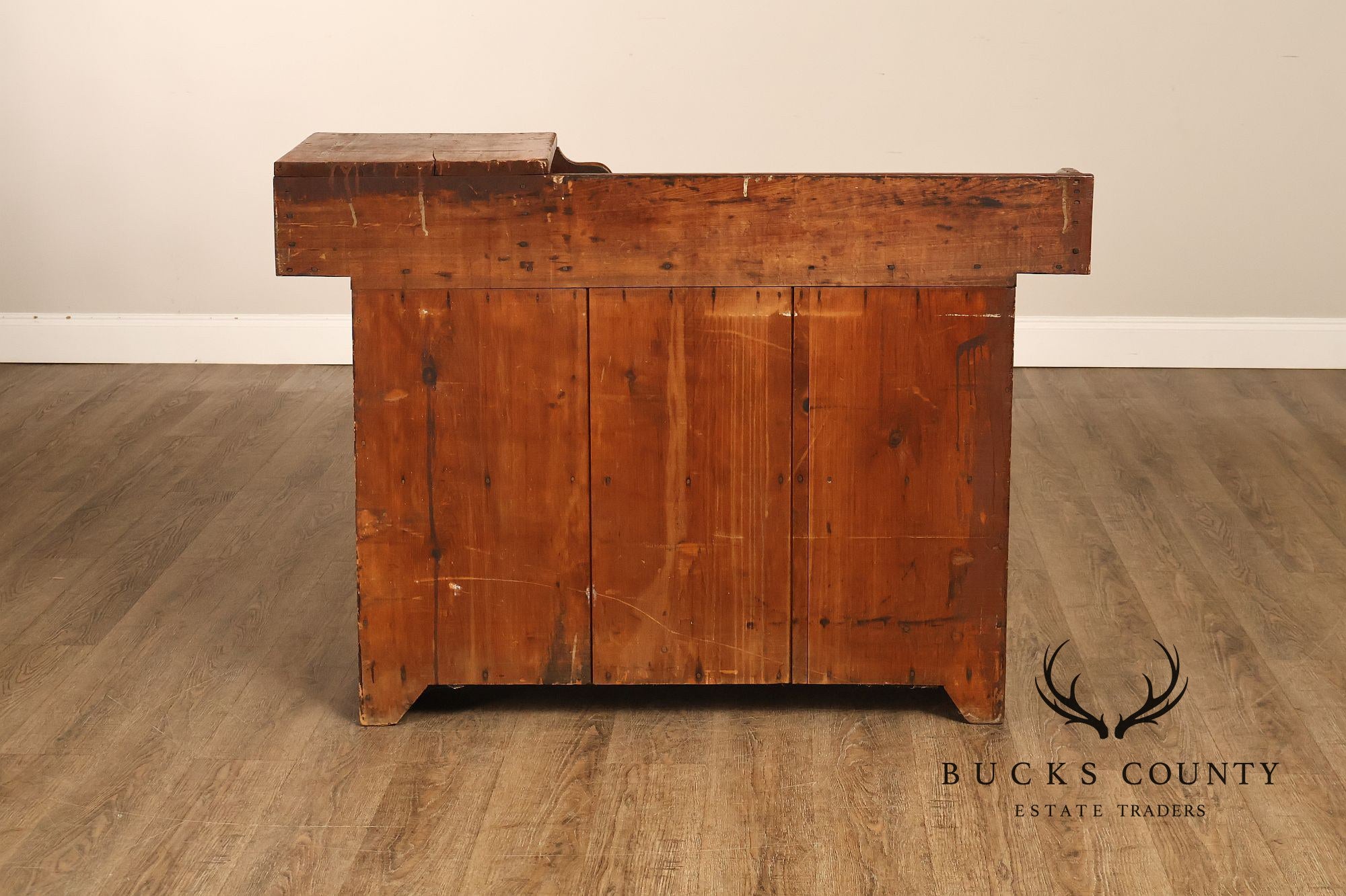 Antique Primitive Painted Dry Sink Cabinet With Gallery Back