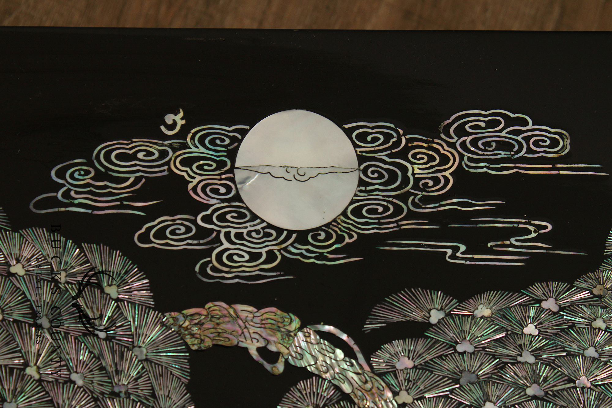 Korean Vintage Black Lacquer And Mother of Pearl Inlaid Coffee Table