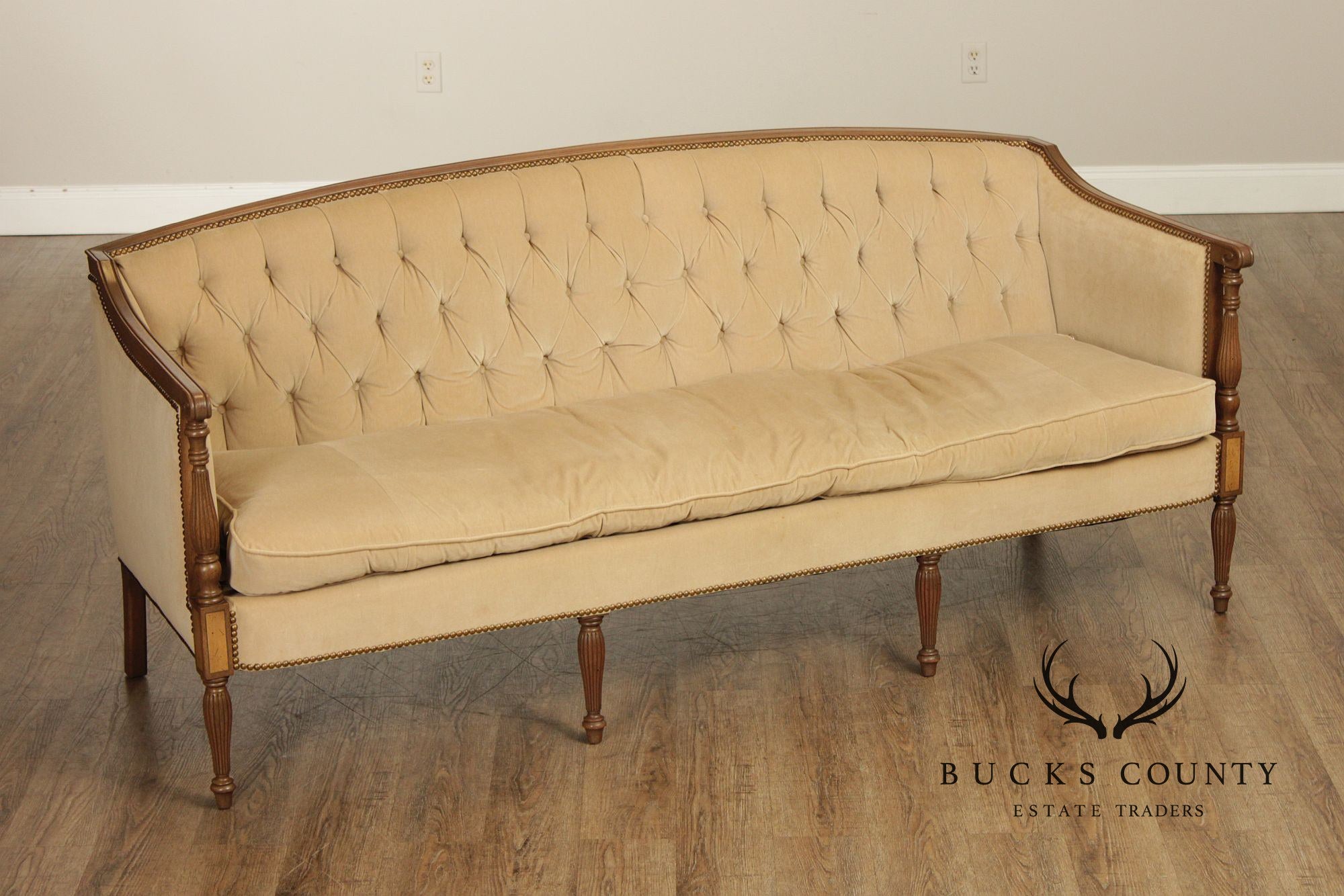 Sheraton Style Vintage Mahogany Tufted Sofa