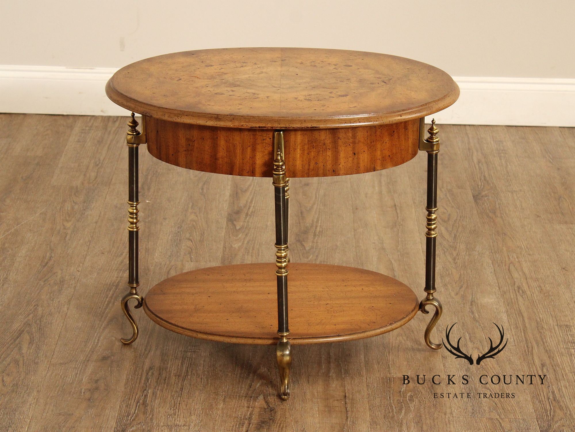 French Empire Style Two-Tier Burlwood Side Table