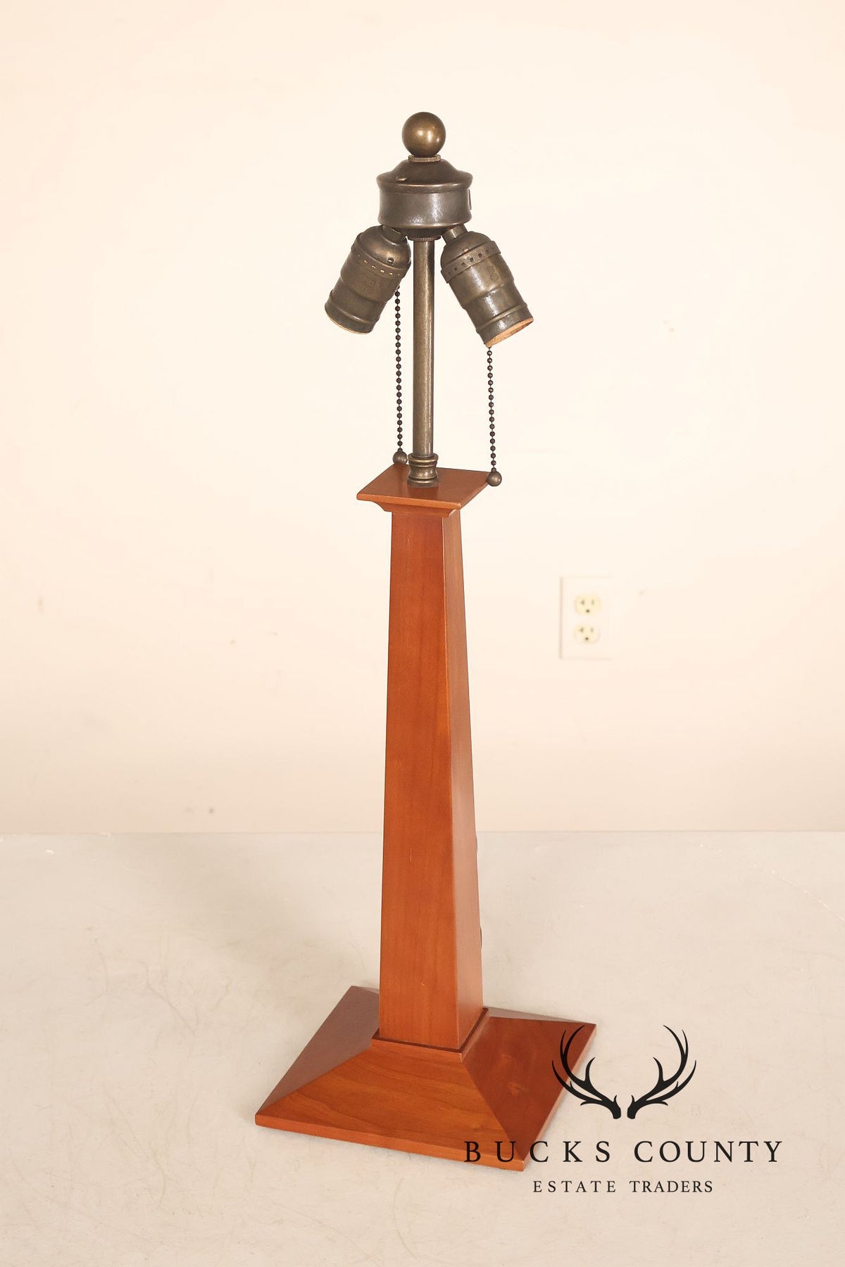 Stickley Stained Glass Shade Cherry Wood Table Lamp