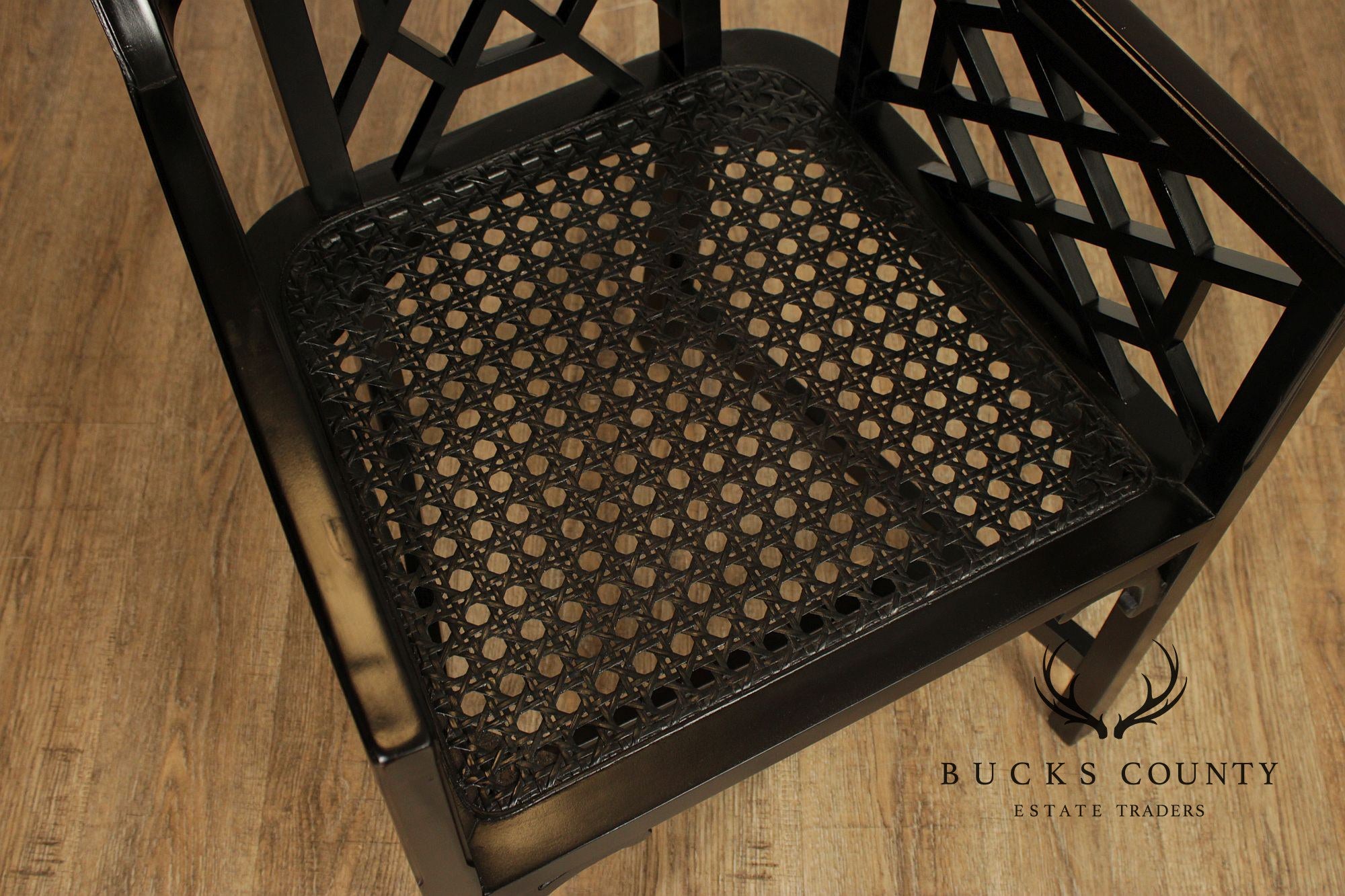 Chinese Chippendale Style Pair of Black Lacquer Armchairs
