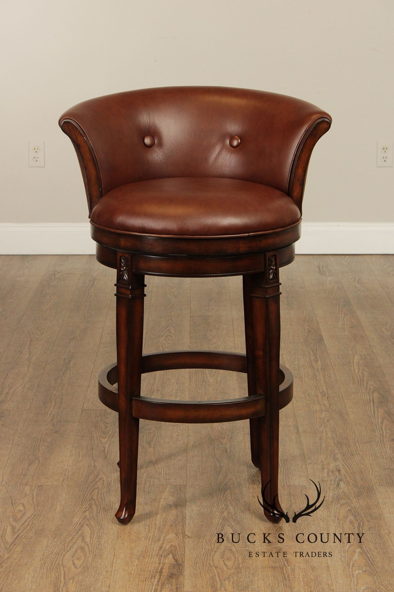 Frontgate by Hillsdale Set of Three Leather Swivel Counter Stools