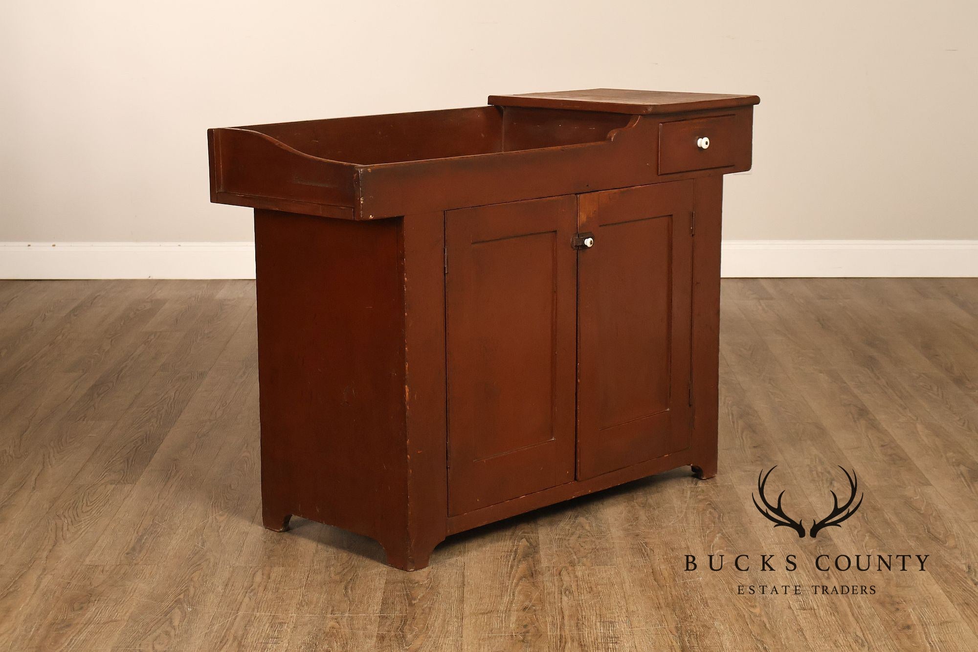 Antique Primitive Painted Dry Sink Cabinet With Gallery Back