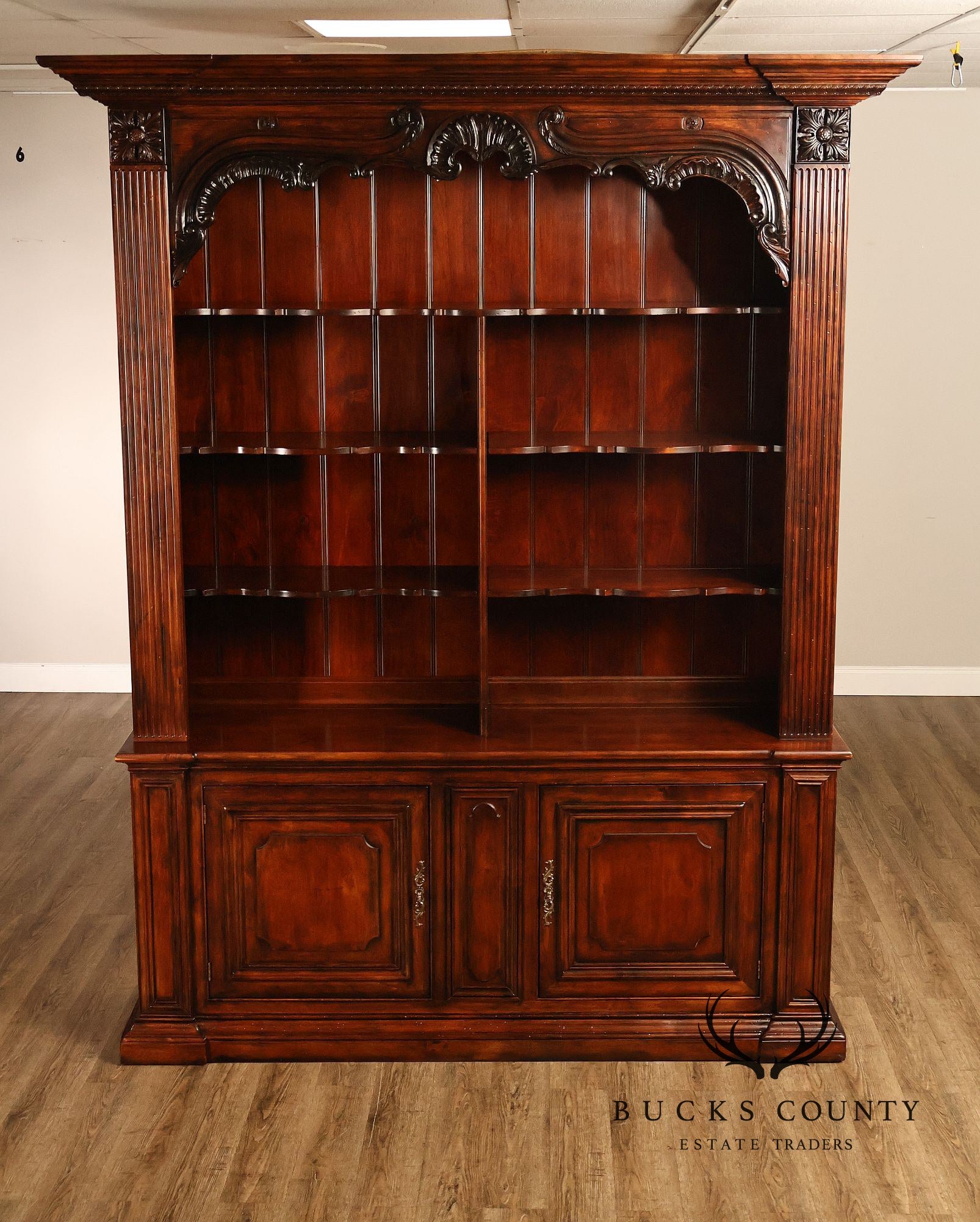 Henredon Monumental Rococo Style Carved Open Bookcase